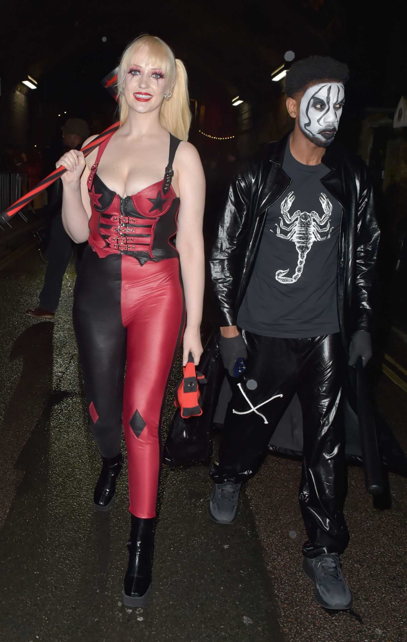 Victoria Clay in a Red and Black Halloween Costume Arrives at the Maya Jama’s Halloween Party in London 10/31/2023