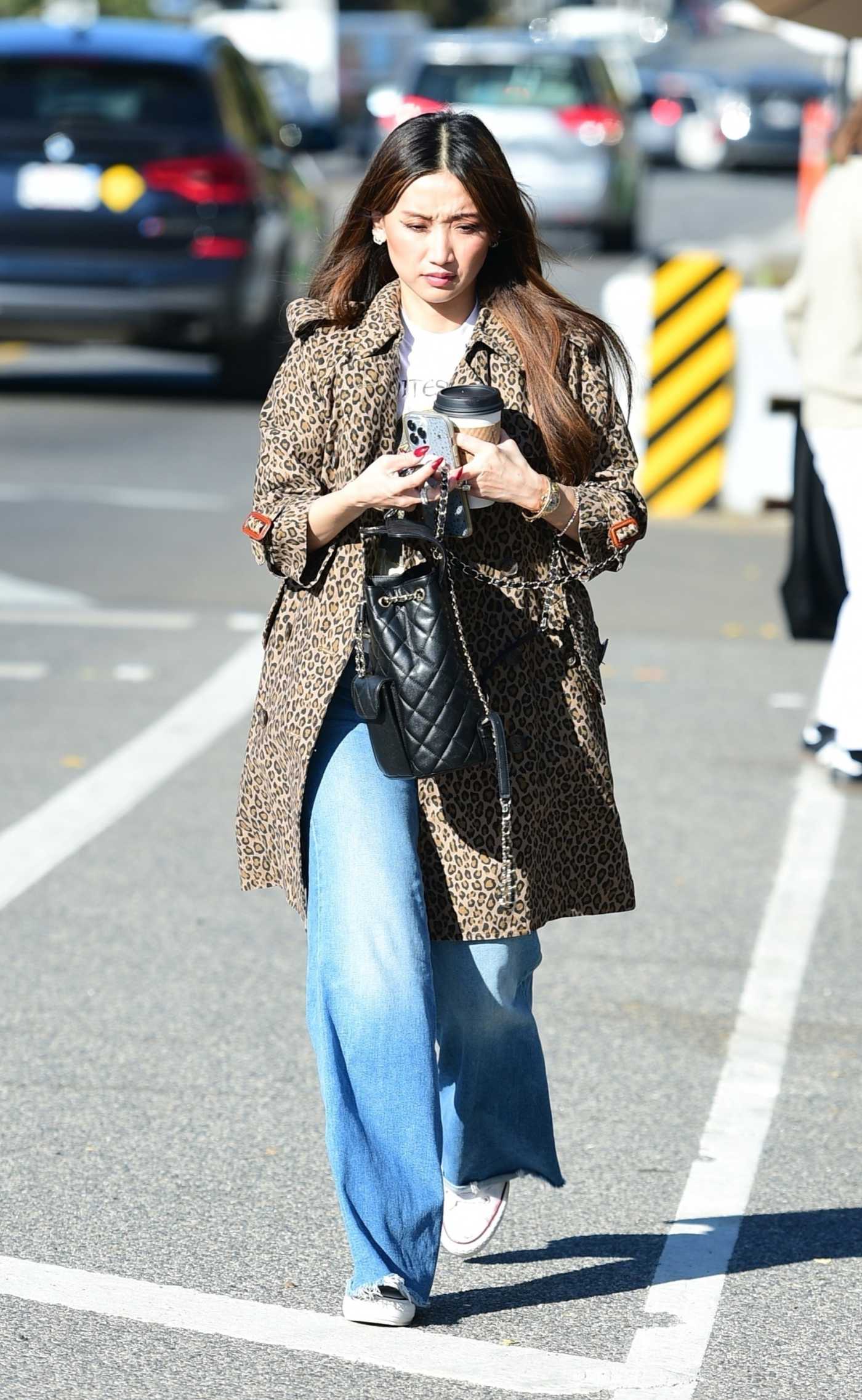 Brenda Song in an Animal Print Trench Coat Was Seen Out in Los Angeles 12/13/2023