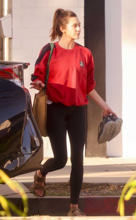 Elizabeth Olsen in a Red Sweatshirt