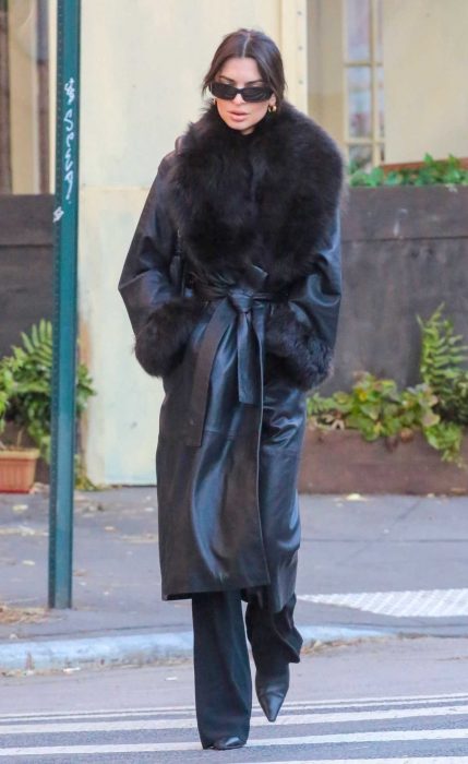 Emily Ratajkowski in a Black Leather Jacket