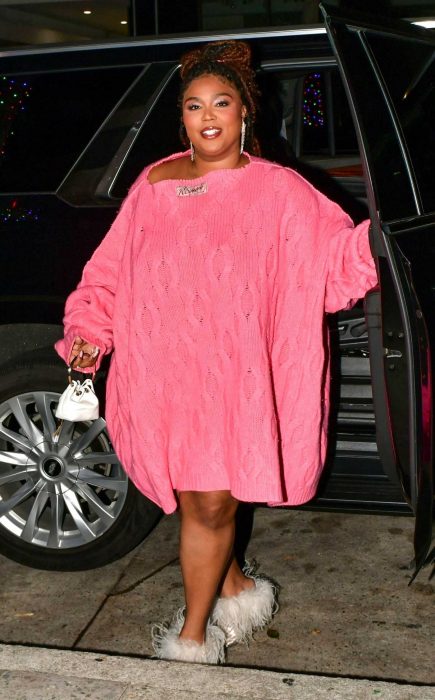 Lizzo in a Bright Pink Sweater