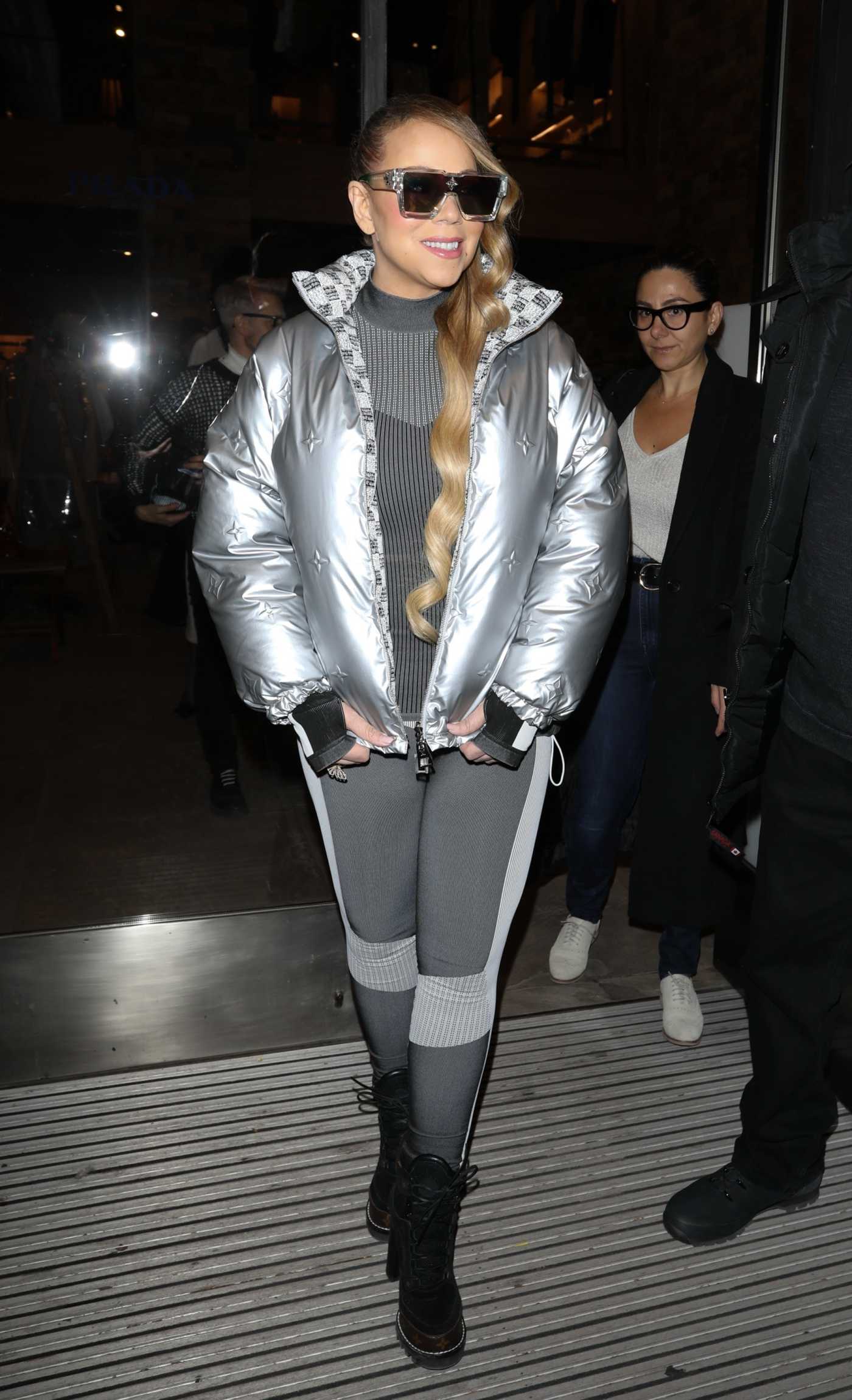 Mariah Carey in a Silver Jacket Goes Shopping at Prada in Aspen 12/20/2023