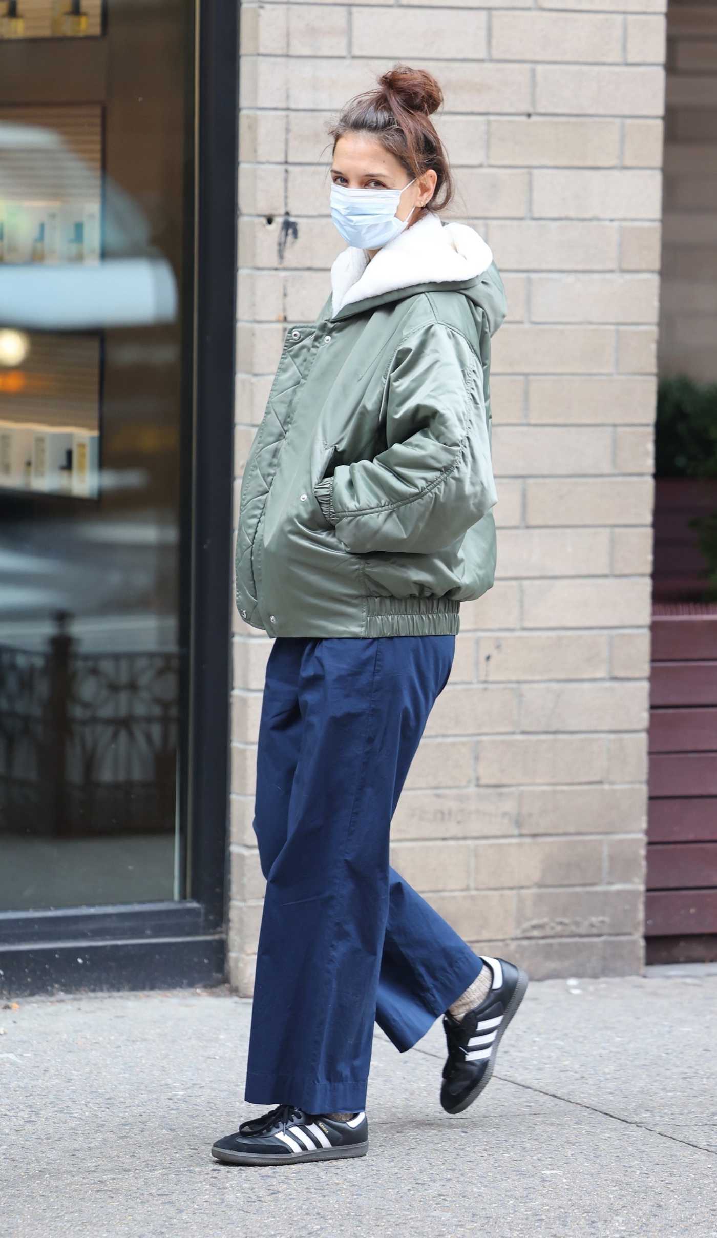 Katie Holmes in a Green Jacket Was Seen Out in New York 01/29/2024