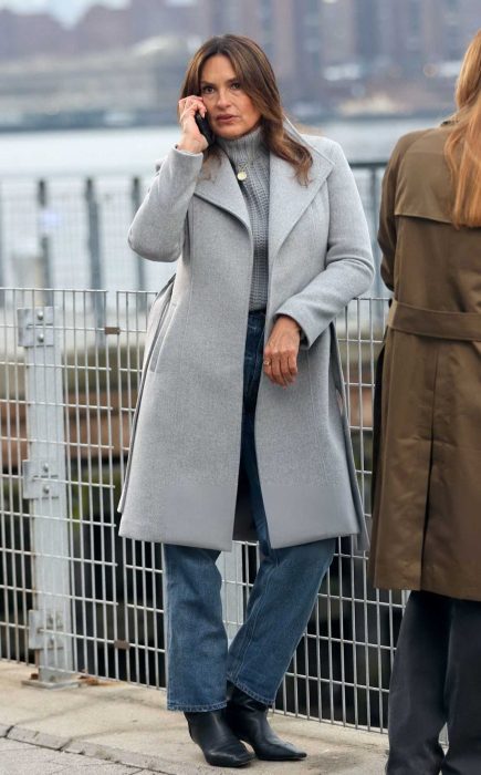 Mariska Hargitay in a Grey Coat