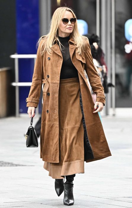Amanda Holden in a Tan Leather Trench Coat