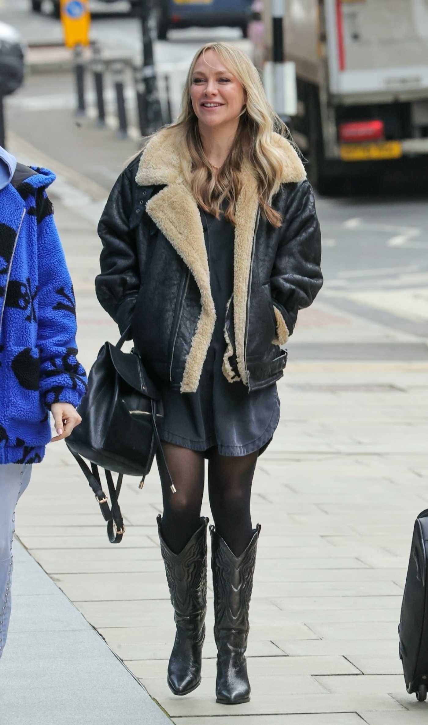 Chloe Madeley in a Black Leather Jacket Makes an Appearance on Jeremy Vine TV Show in London 02/20/2024