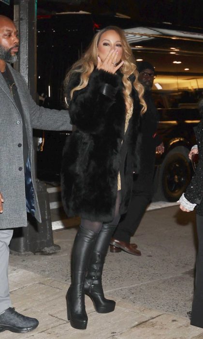 Mariah Carey in a Black Fur Coat