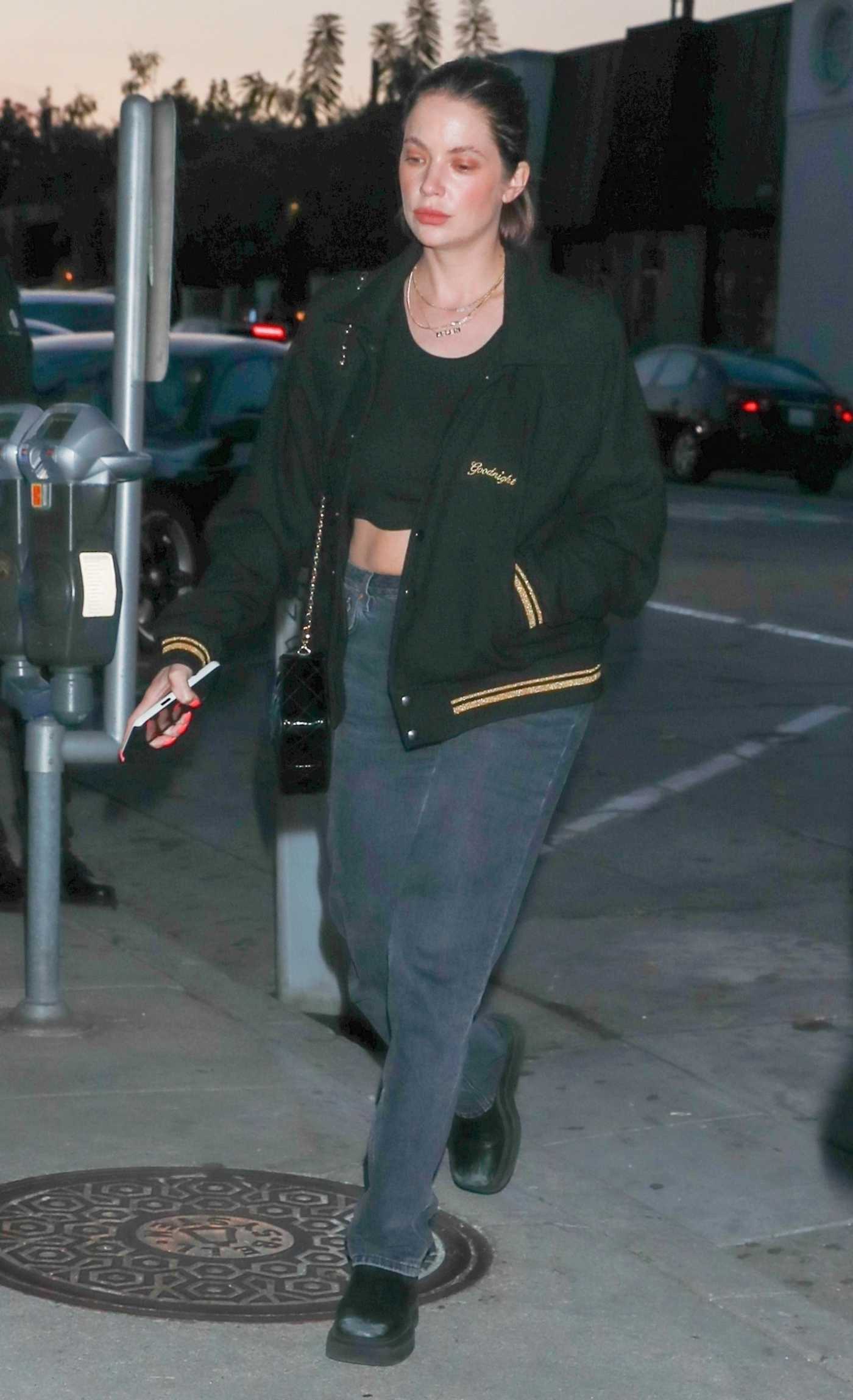 Ashley Benson in a Black Jacket Arrives for Dinner at Craig's Restaurant in West Hollywood 03/20/2024