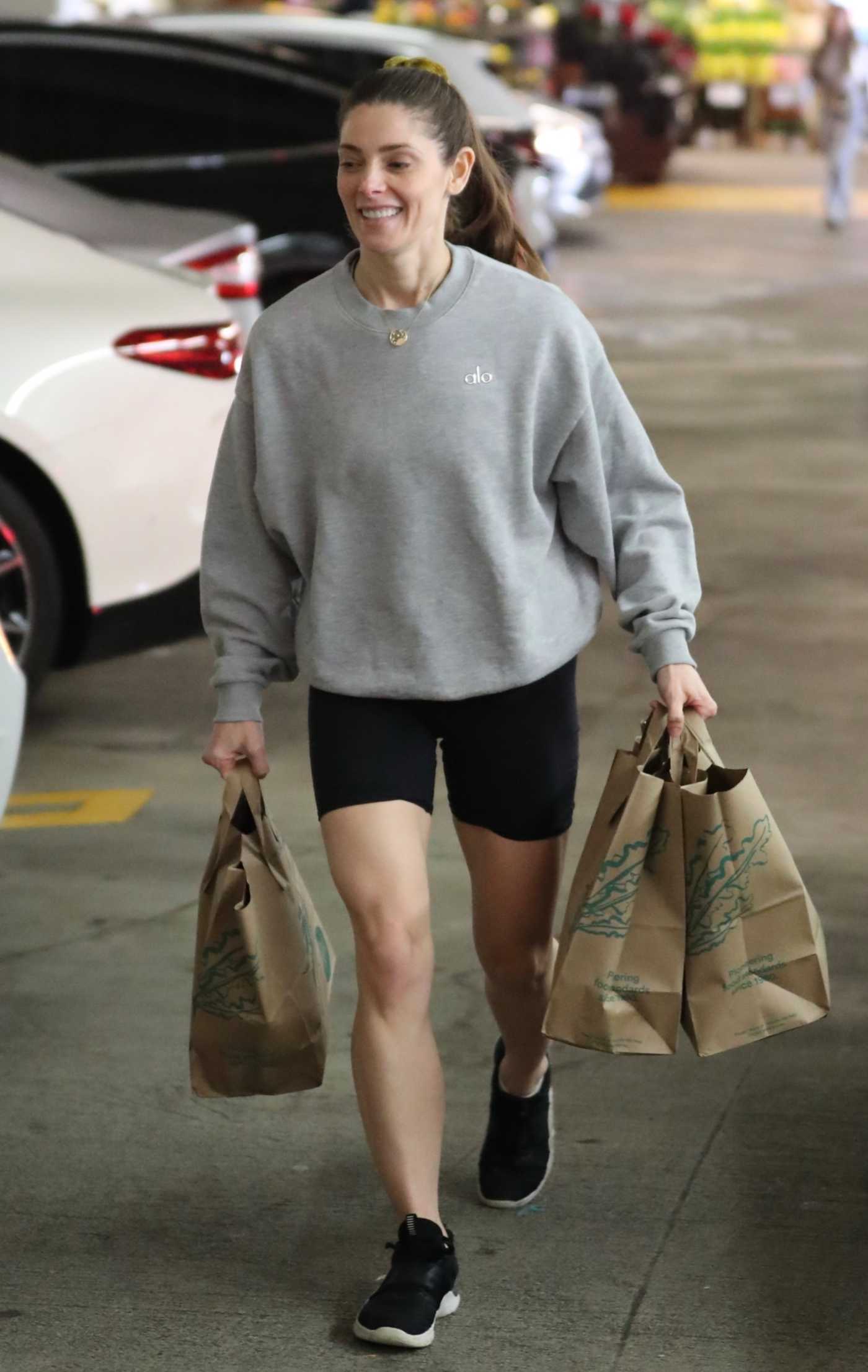 Ashley Greene in a Grey Sweatshirt Departed Whole Foods After a Grocery Shopping in Los Angeles 02/29/2024
