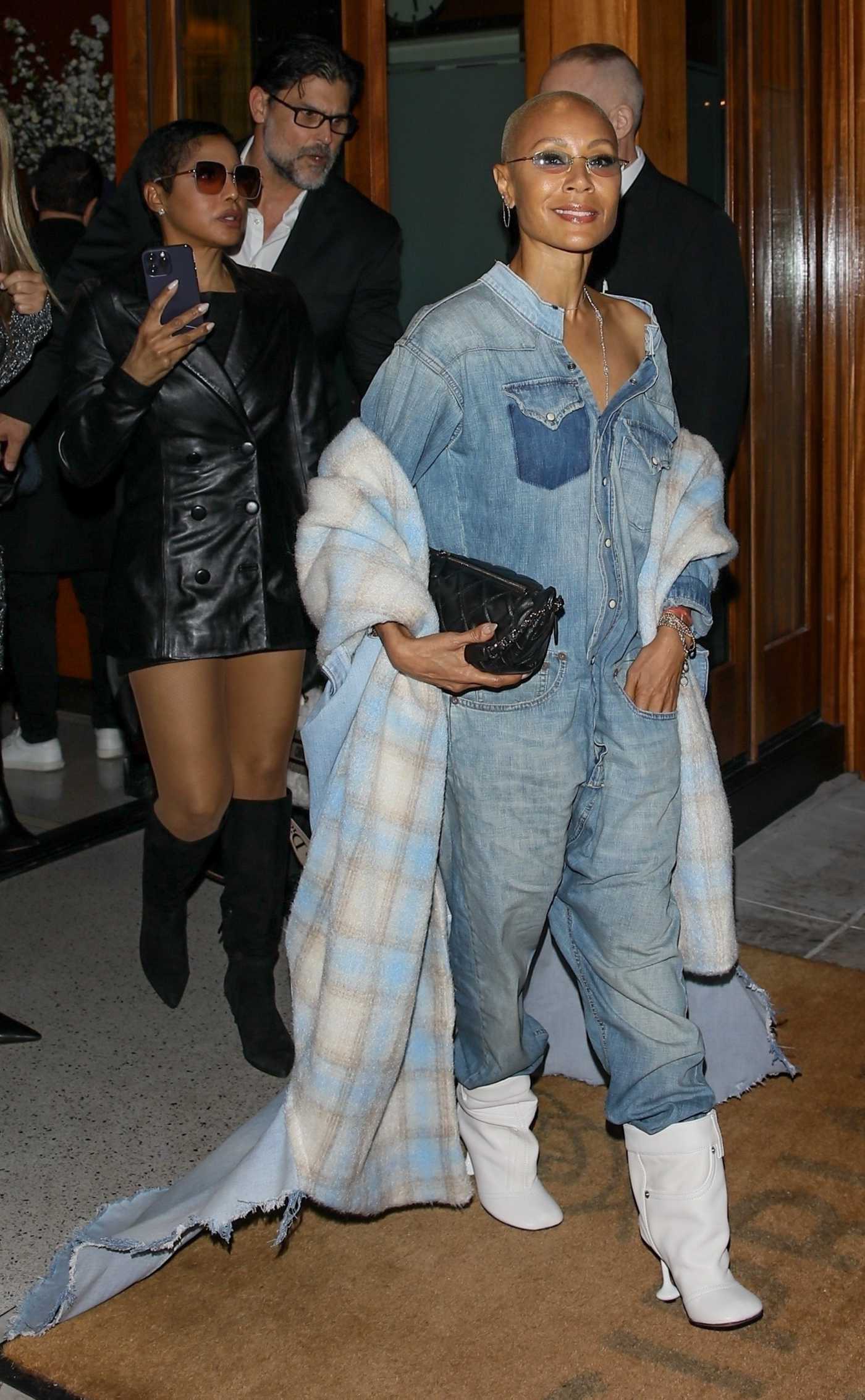 Jada Pinkett Smith in a Denim Jumpsuit Leaves a Late-Night Dinner Outing at Cipriani's in Beverly Hills 03/01/2024