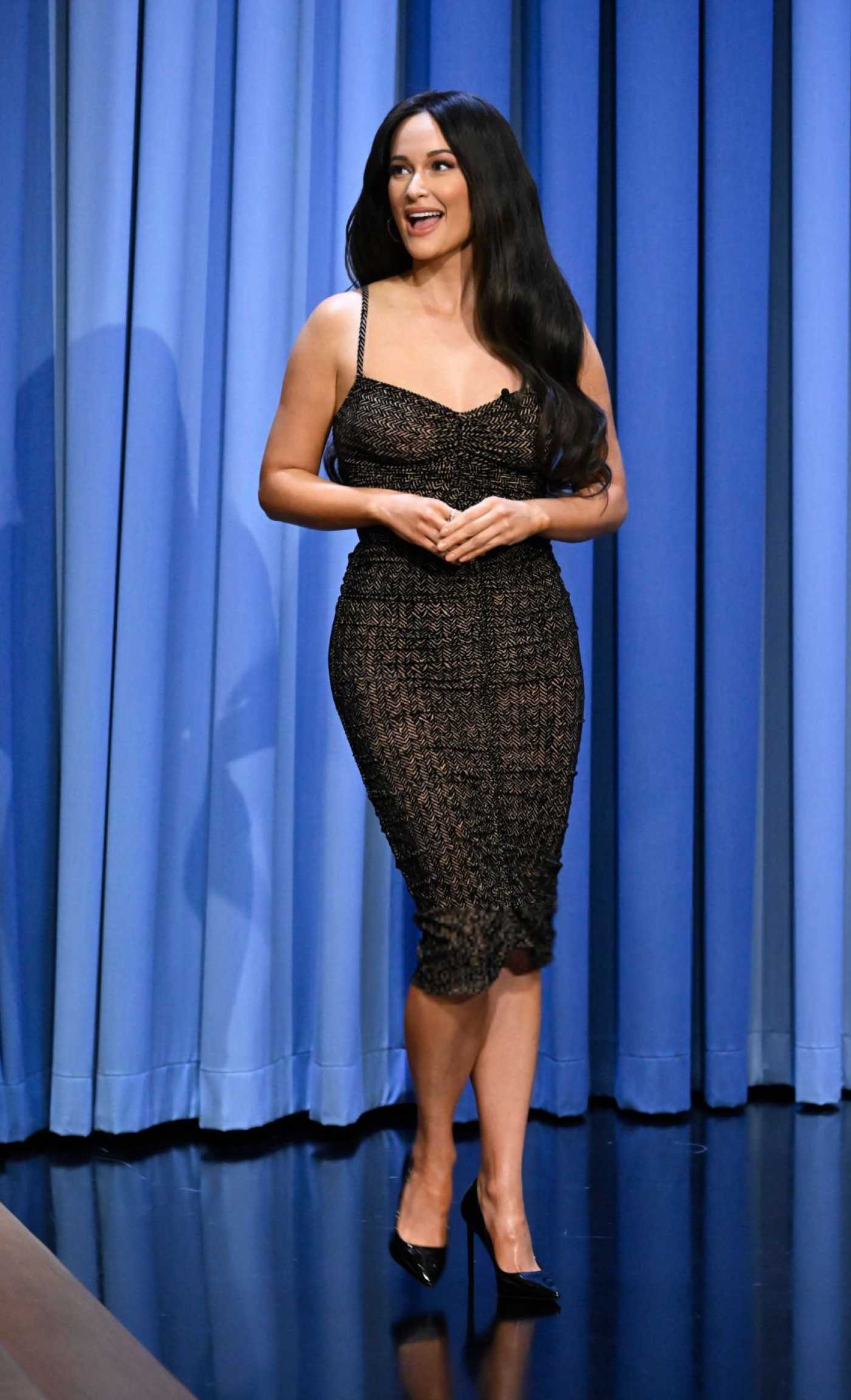Kacey Musgraves in a Black Dress Attends The Tonight Show Starring Jimmy Fallon in New York City 03/14/2024