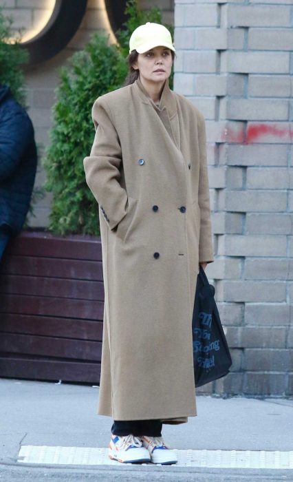 Katie Holmes in a Beige Coat