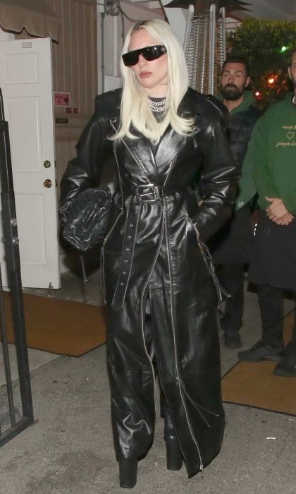 Lady Gaga in a Black Leather Coat