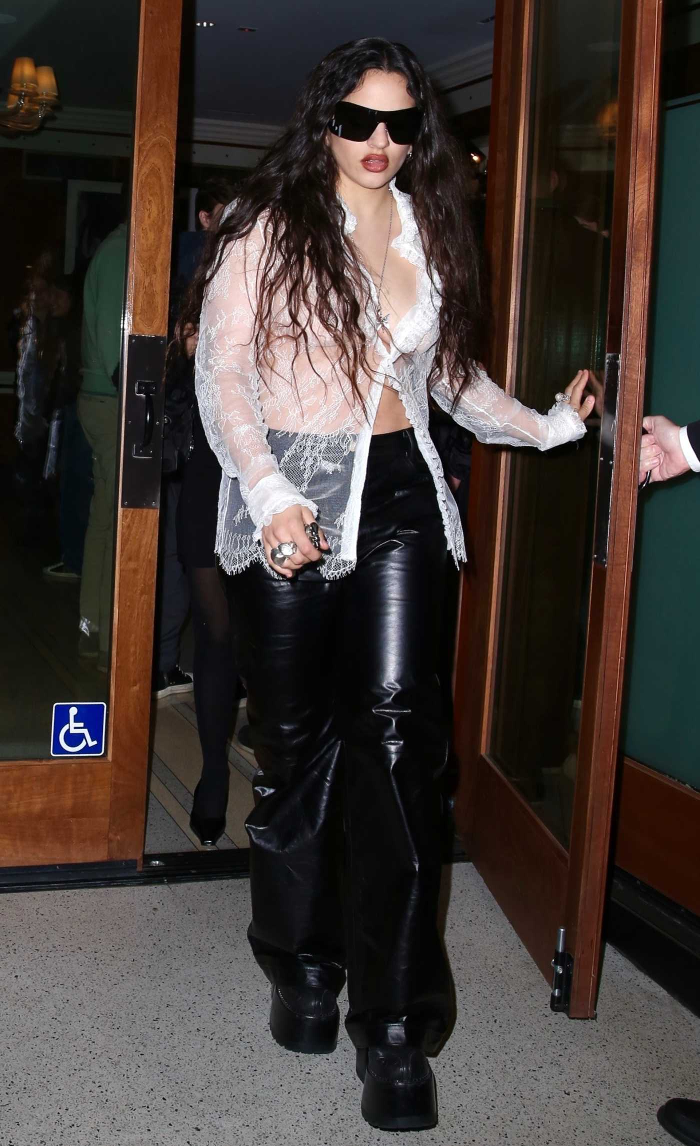 Rosalia in a White See-Through Blouse Exits Cipriani in Beverly Hills 03/30/2024
