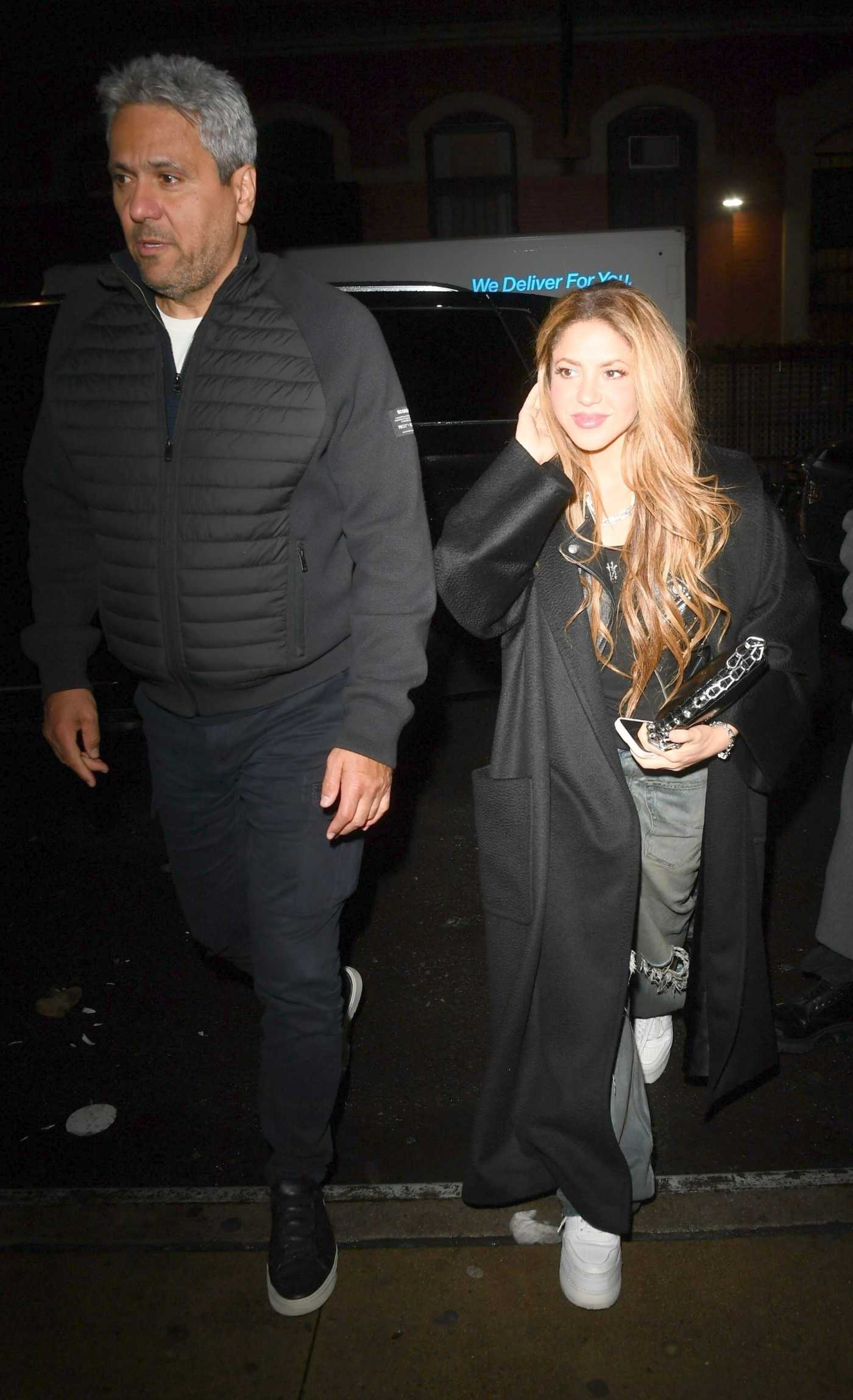 Shakira in a Black Coat Heads to Little Sister Lounge with Her Brother Tonino Mebarak in New York 03/29/2024