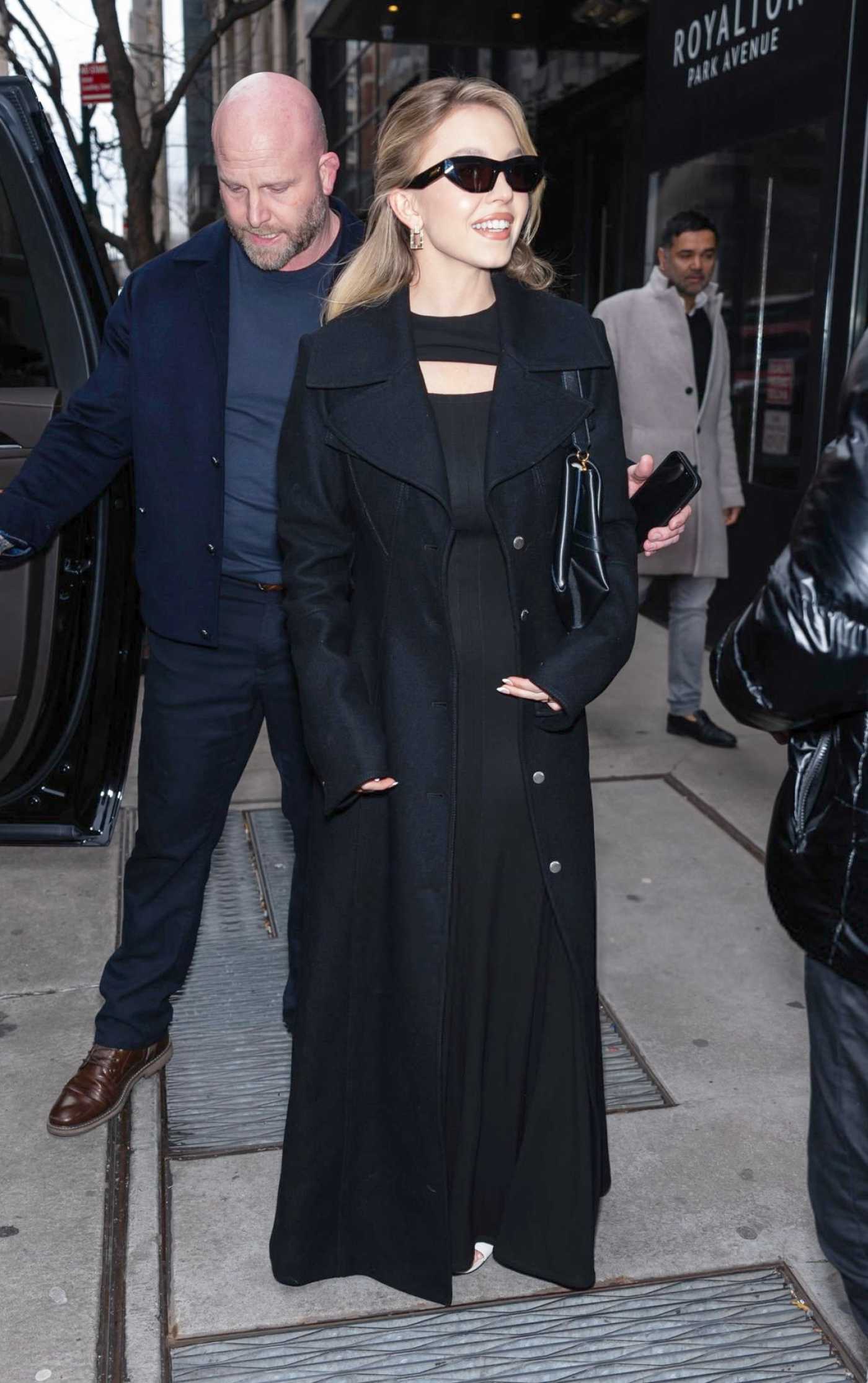 Sydney Sweeney in a Black Coat Was Seen Out in New York 03/07/2024