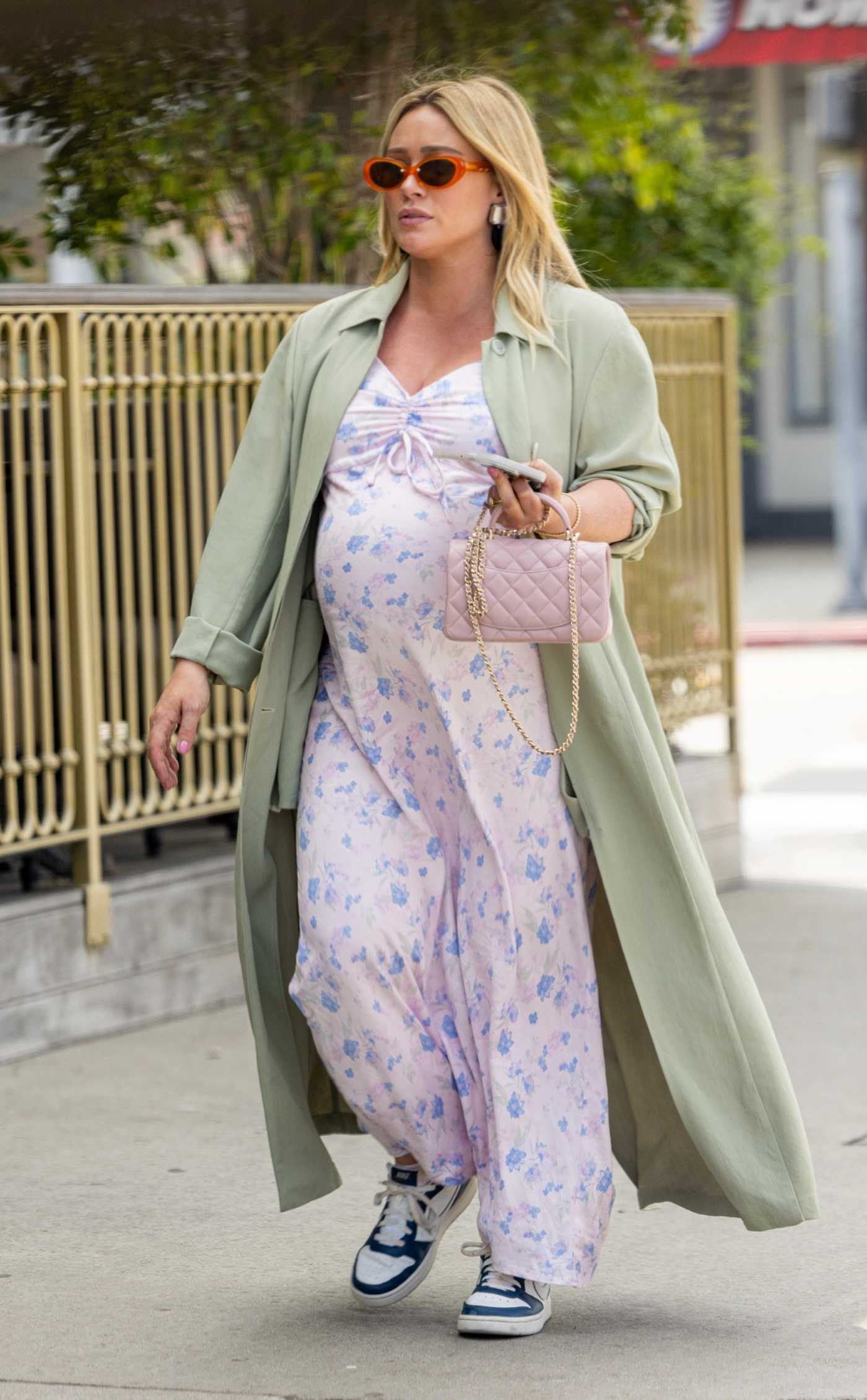 Hilary Duff in an Olive Trench Coat Was Seen Out in Los Angeles 04/24/2024