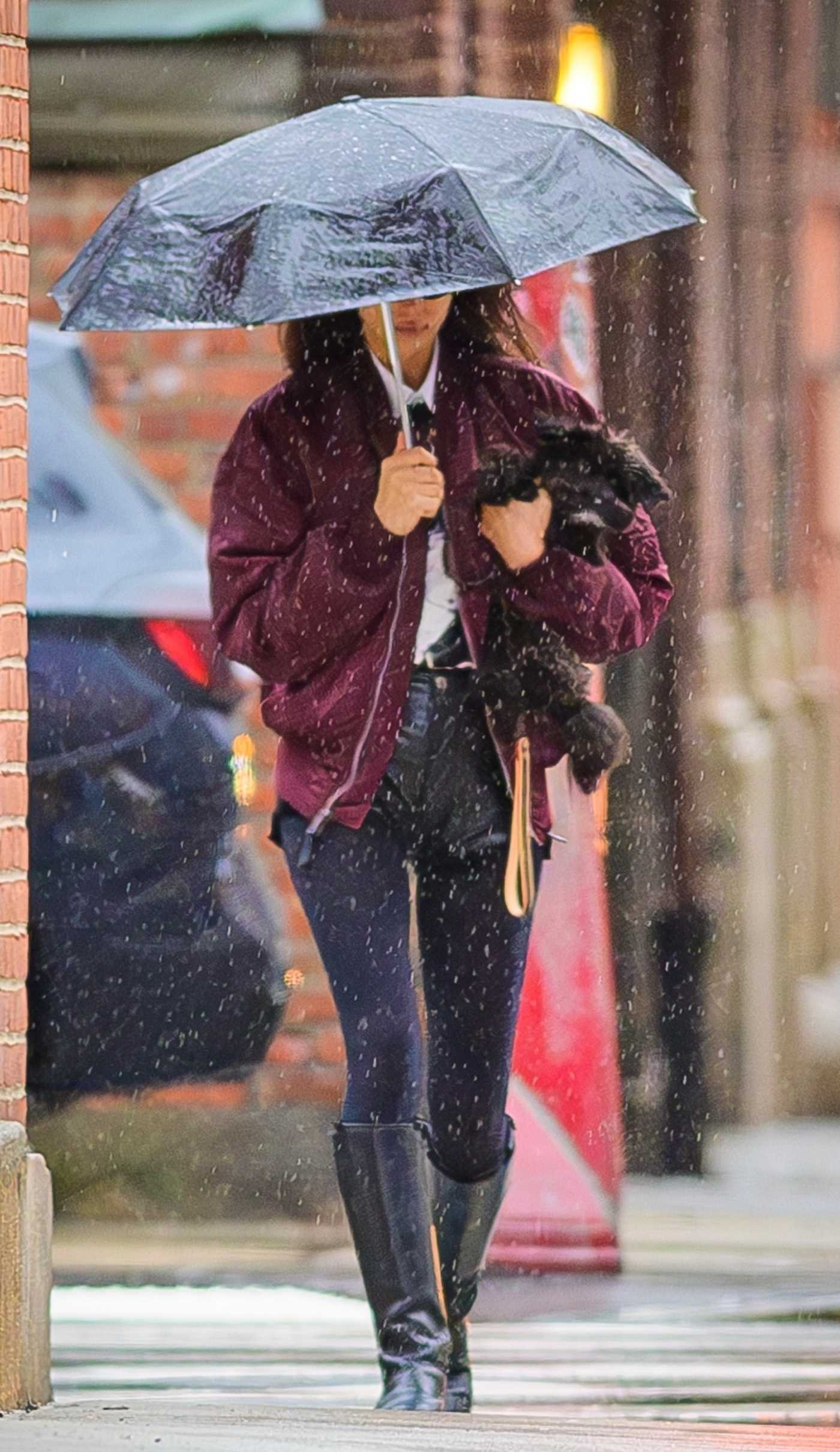 Irina Shayk in a Black Knee-Length Boots Was Seen Out in New York 04/03/2024