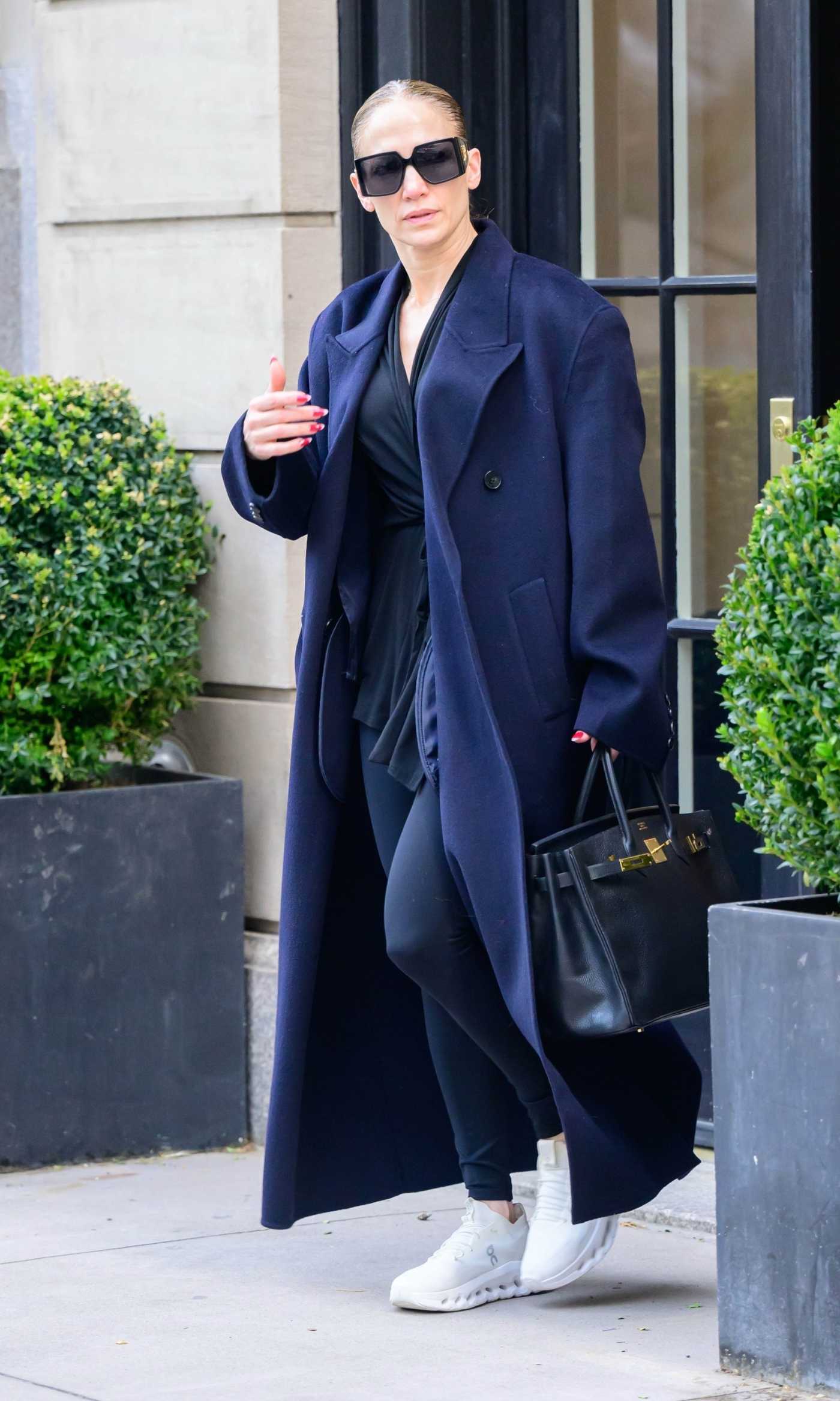 Jennifer Lopez in a Blue Coat Was Seen Out in New York 04/10/2024