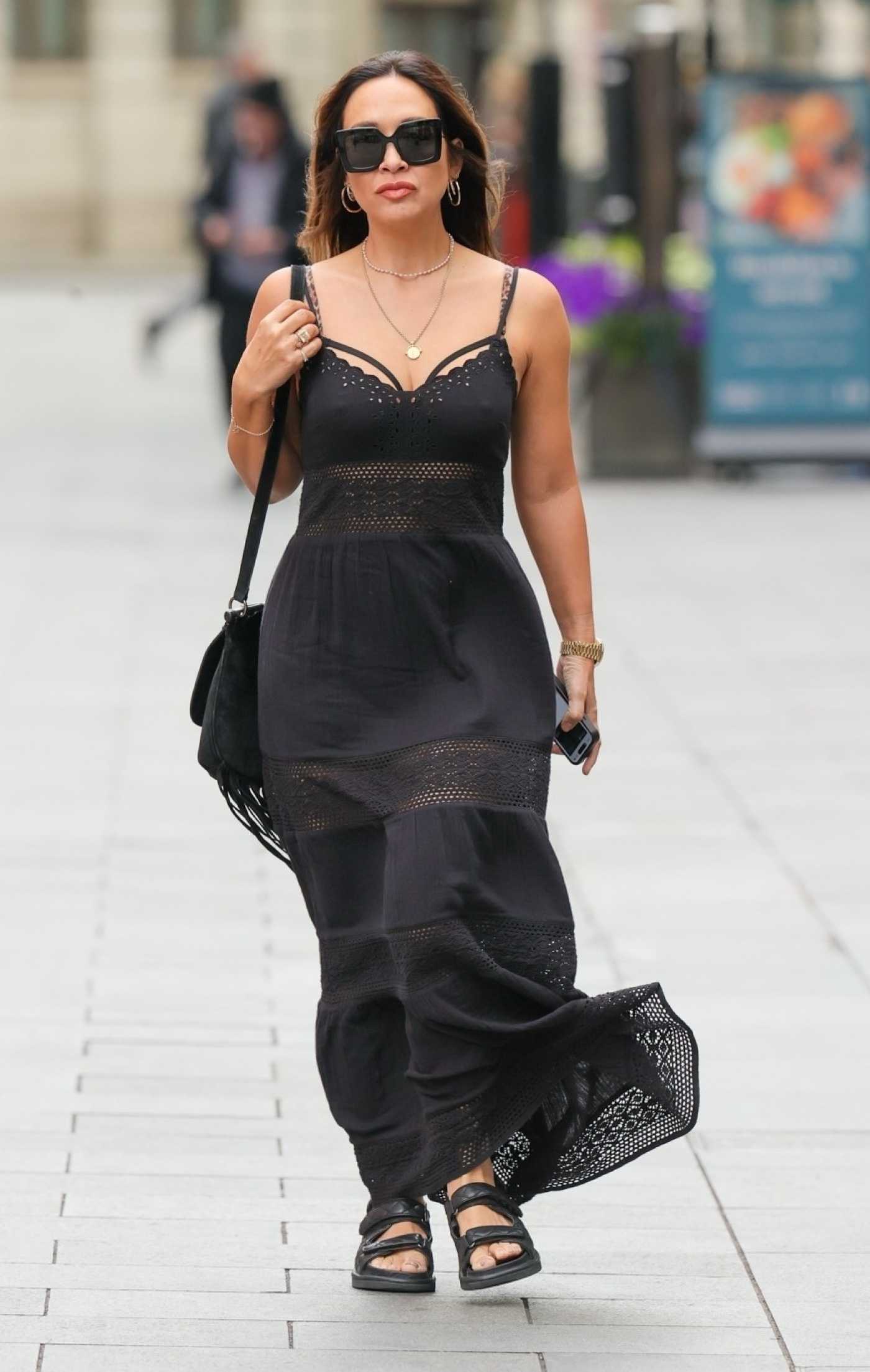 Myleene Klass in a Black Dress Arrives at the Smooth Radio in London 04/25/2024