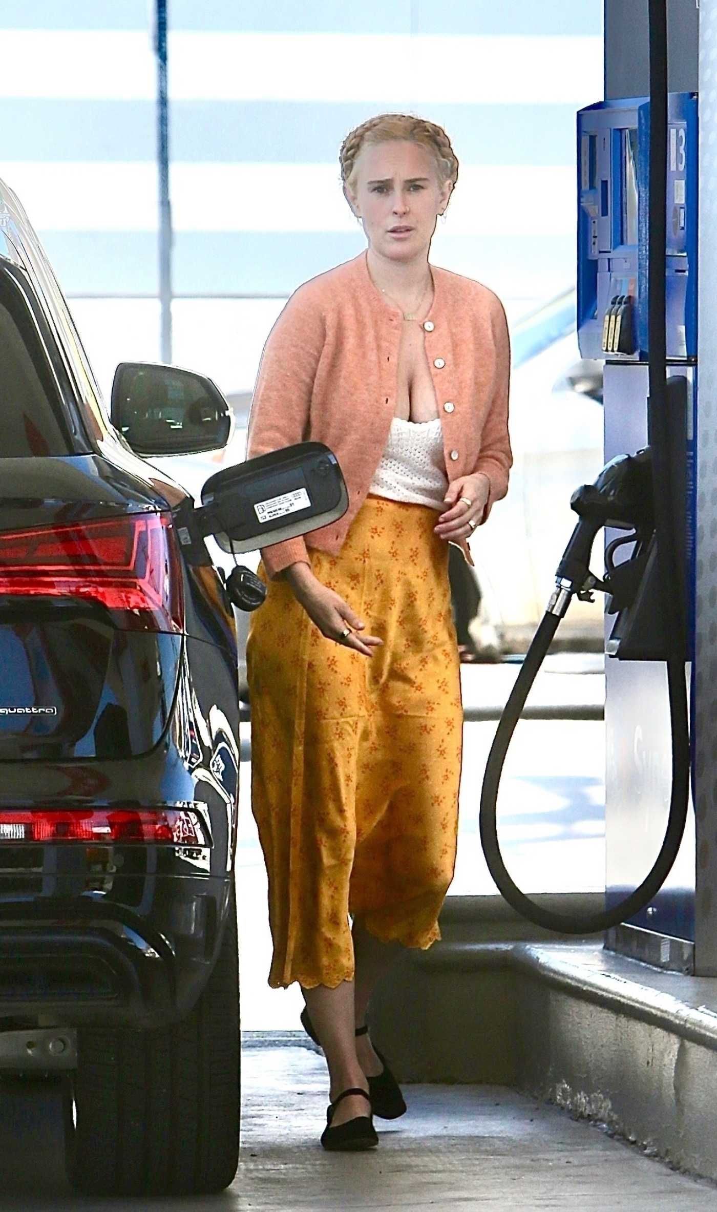 Rumer Willis in a Yellow Skirt Was Seen at a Gas Station in West Hollywood 04/02/2024