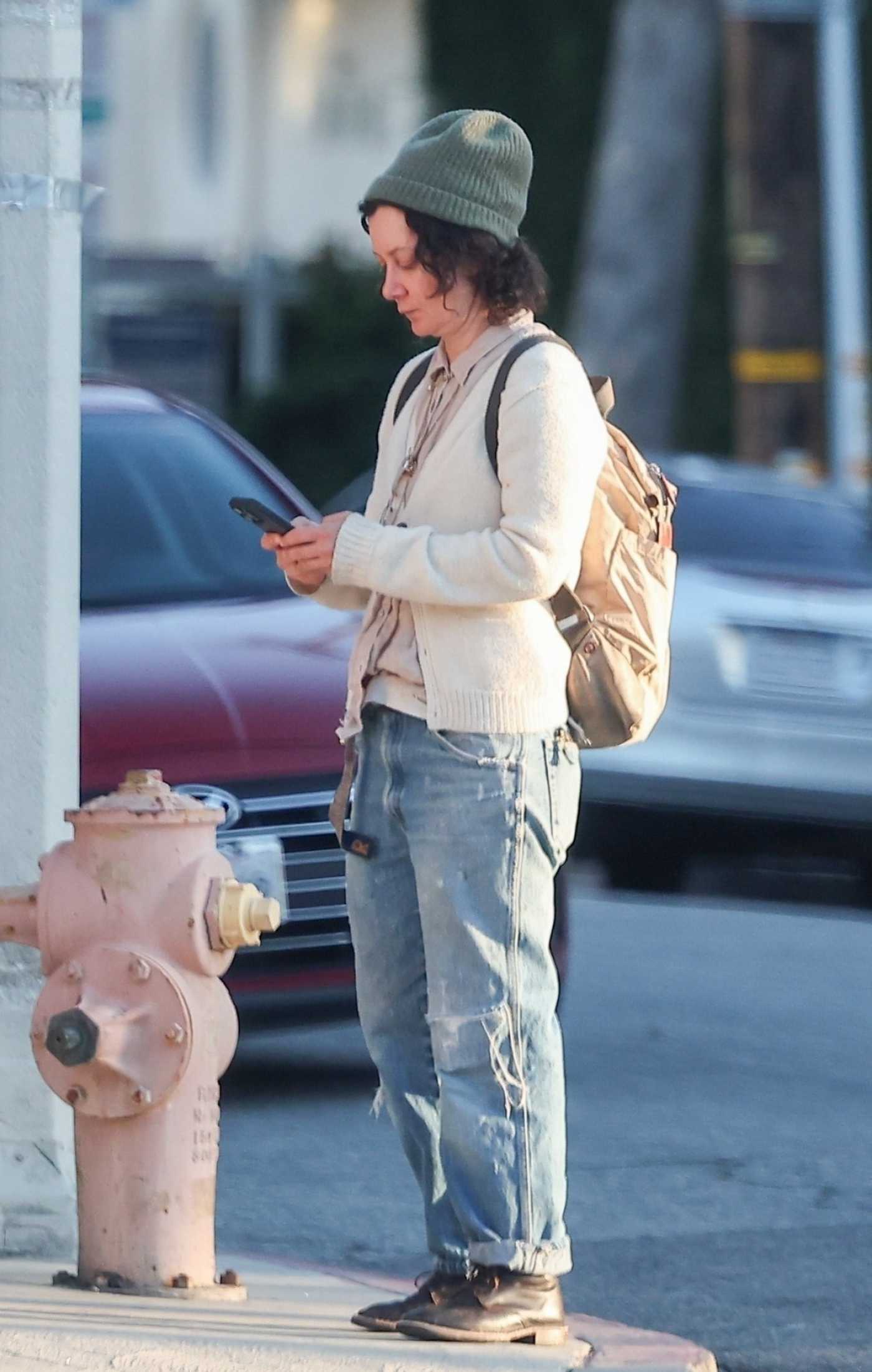 Sara Gilbert in a White Cardigan Was Seen Out in Beverly Hills 04/18/2024