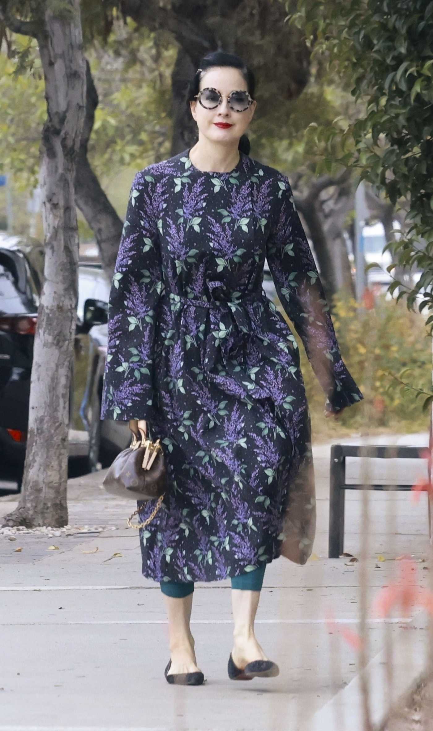 Dita Von Teese in a Black Floral Dress Was Seen Out in Los Feliz 05/13/2024