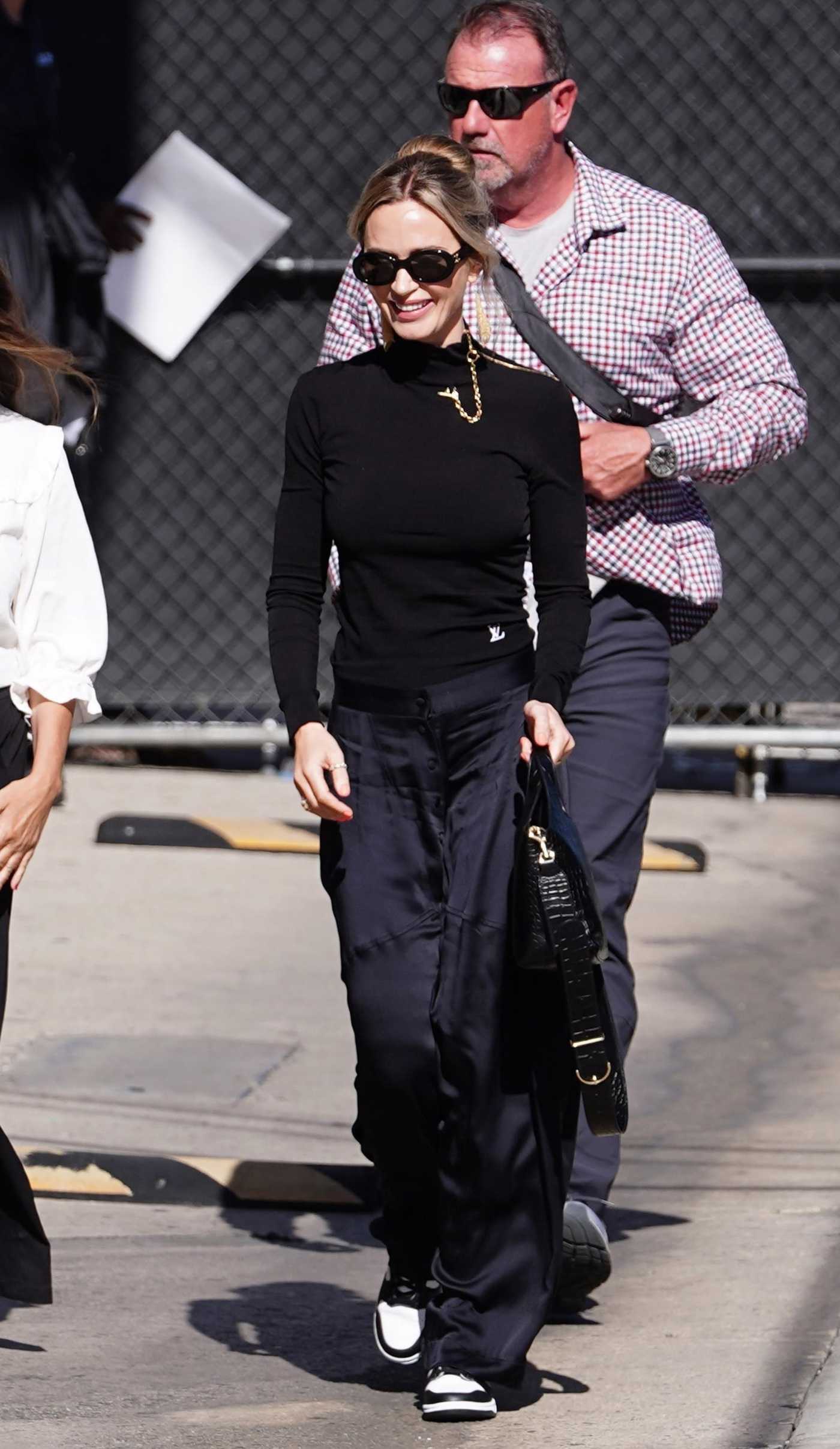 Emily Blunt in a Black Turtleneck Arrives for an Appearance on Jimmy Kimmel Live! in Hollywood 04/29/2024