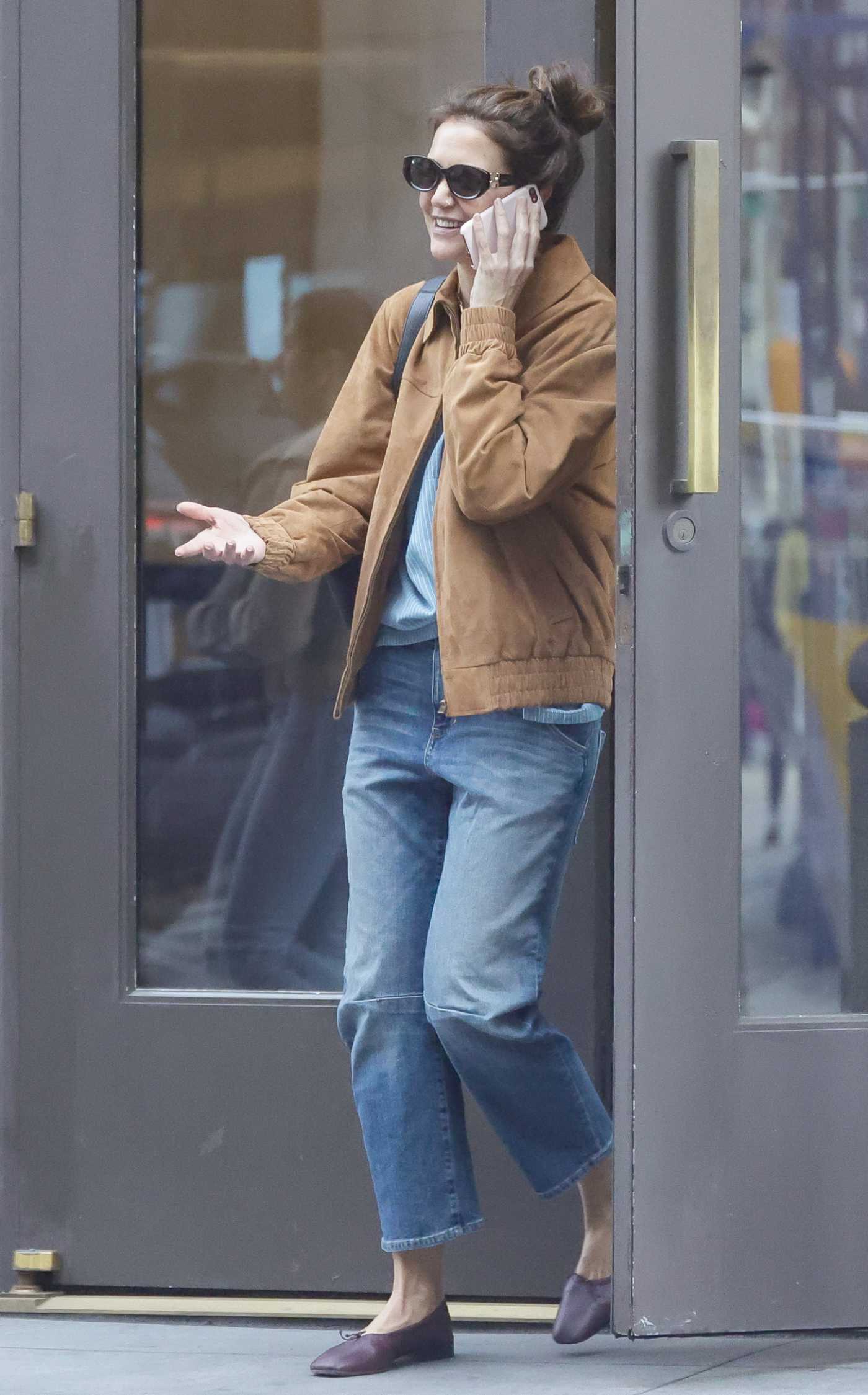 Katie Holmes in a Blue Jeans Stepping Out in New York 05/03/2024