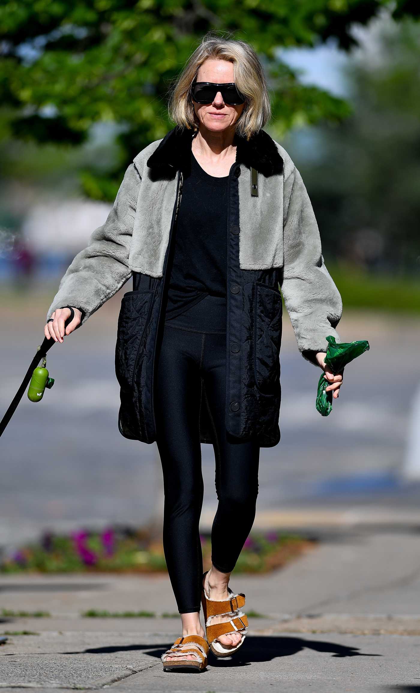 Naomi Watts in a Black Leggings Walks Her Dog in New York 05/11/2024