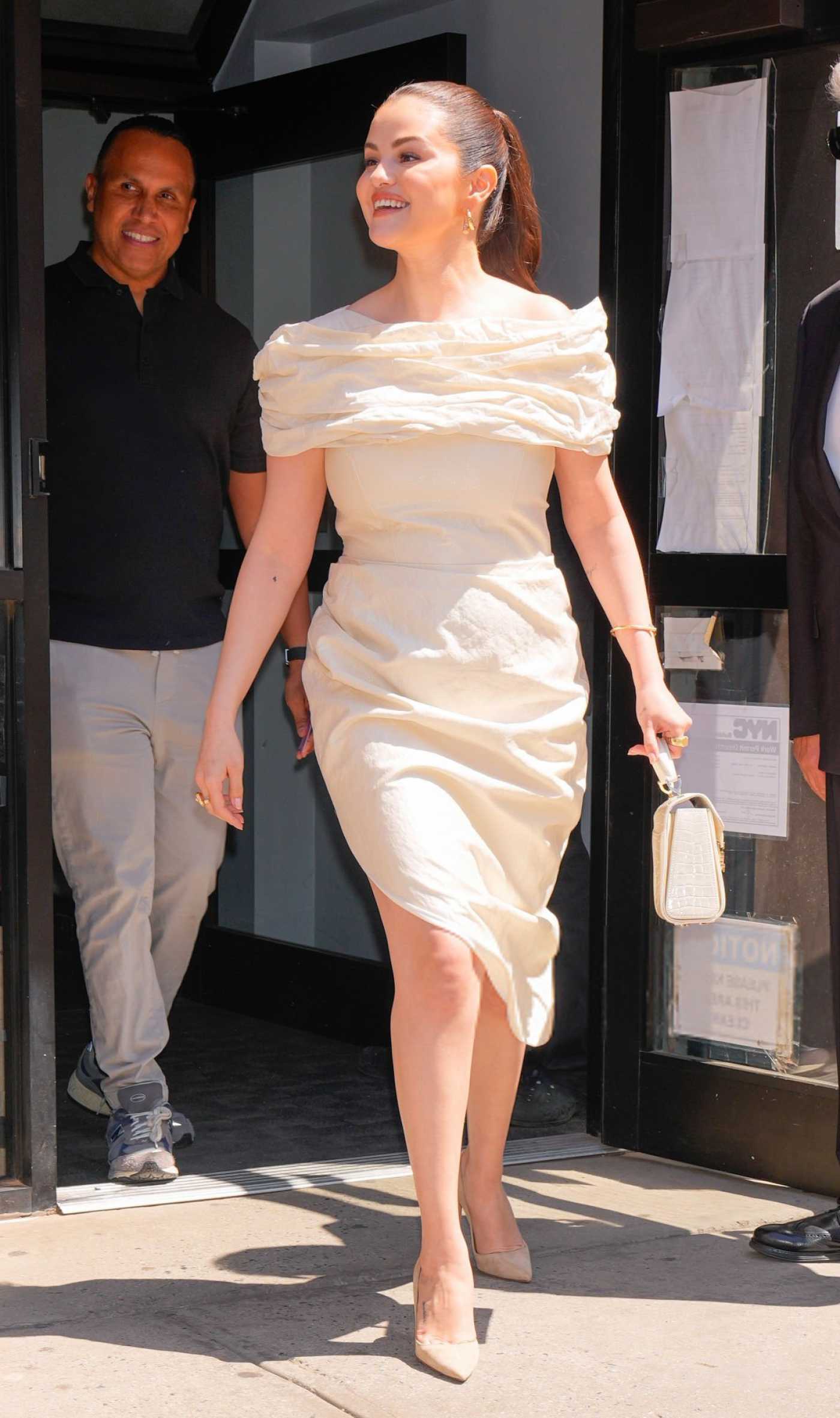 Selena Gomez in a Beige Dress Was Seen Out in New York City 05/01/2024
