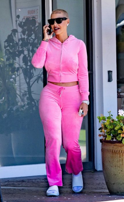 Amber Rose in a Striking Pink Outfit