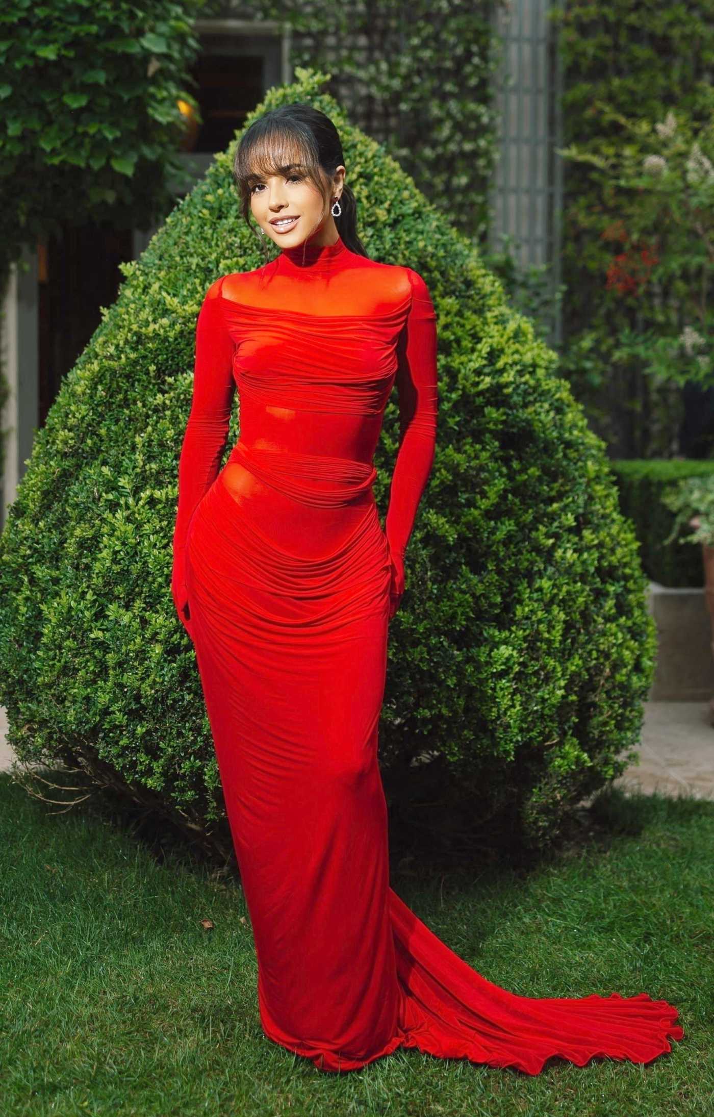 Becky G in a Red Dress Attends 2024 Vogue World Cocktail in the Garden at the Ritz Hotel in Paris 06/23/2024