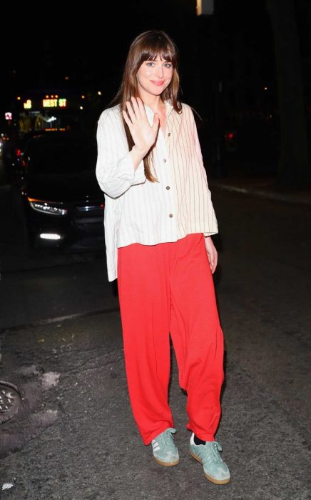 Dakota Johnson in a Red Pants