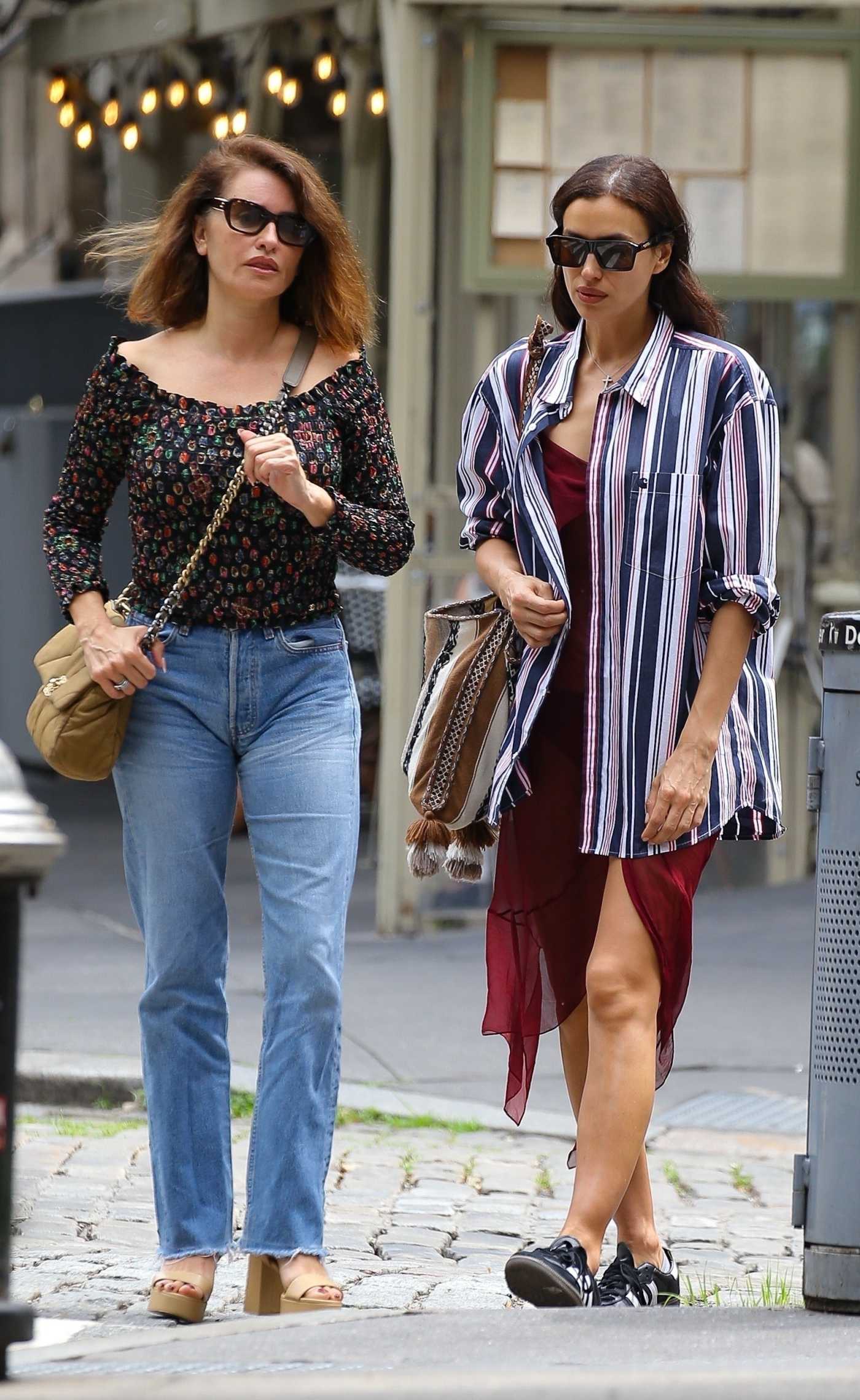 Irina Shayk in a Striped Shirt Was Seen Out with a Friend in New York 06/06/2024