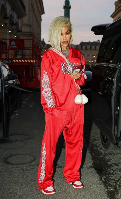 Teyana Taylor in a Red Tracksuit