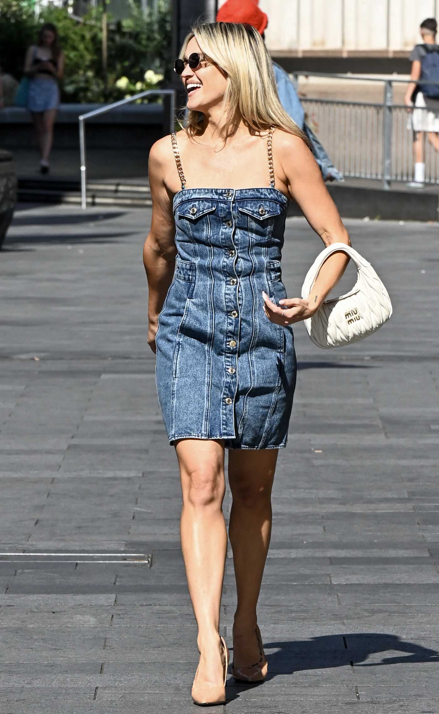 Ashley Roberts in a Short Denim Dress Leaves the Heart Radio in London 07/30/2024