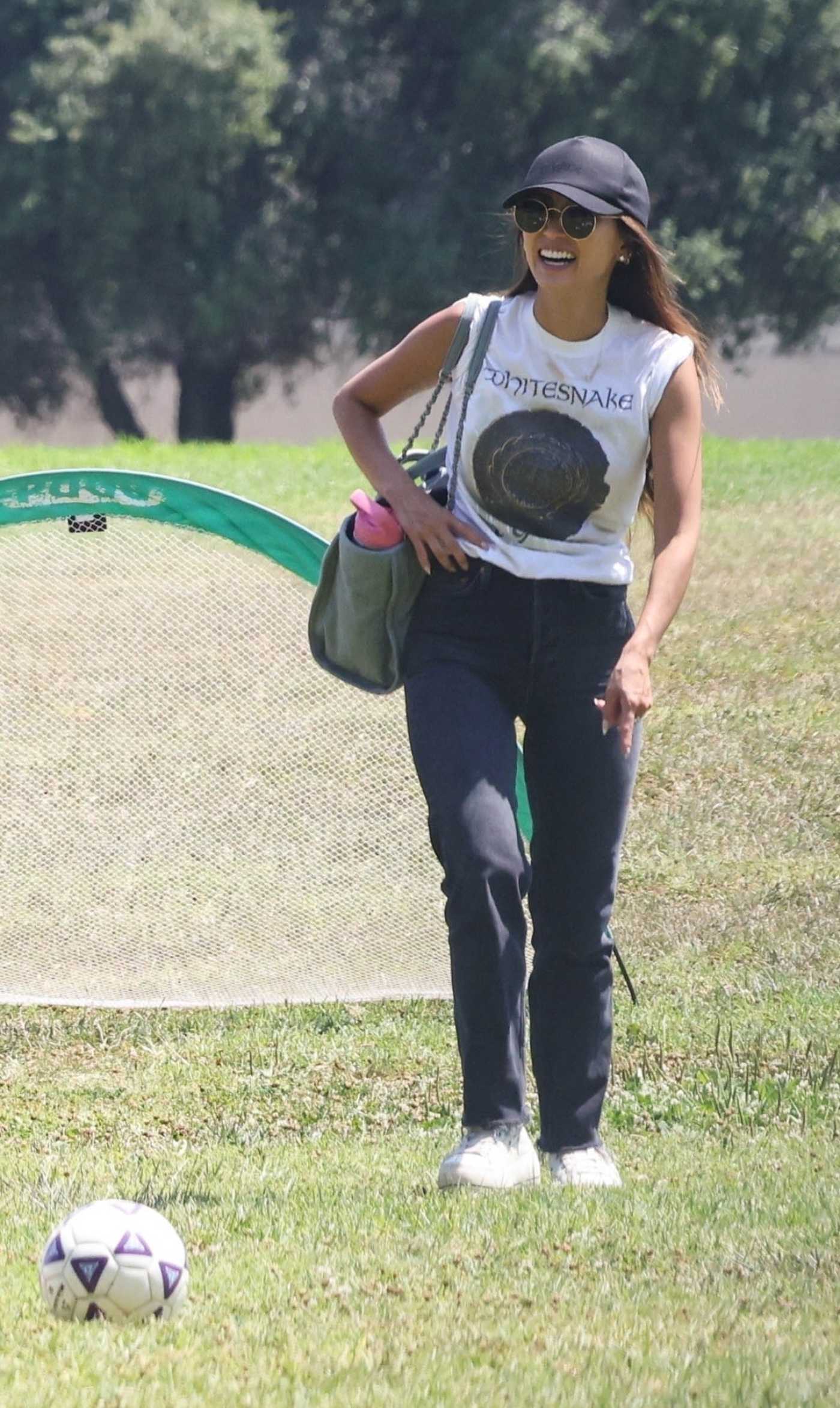 Brenda Song in a Black Cap at Her Kid's Soccer Practice in Sherman Oaks 07/05/2024