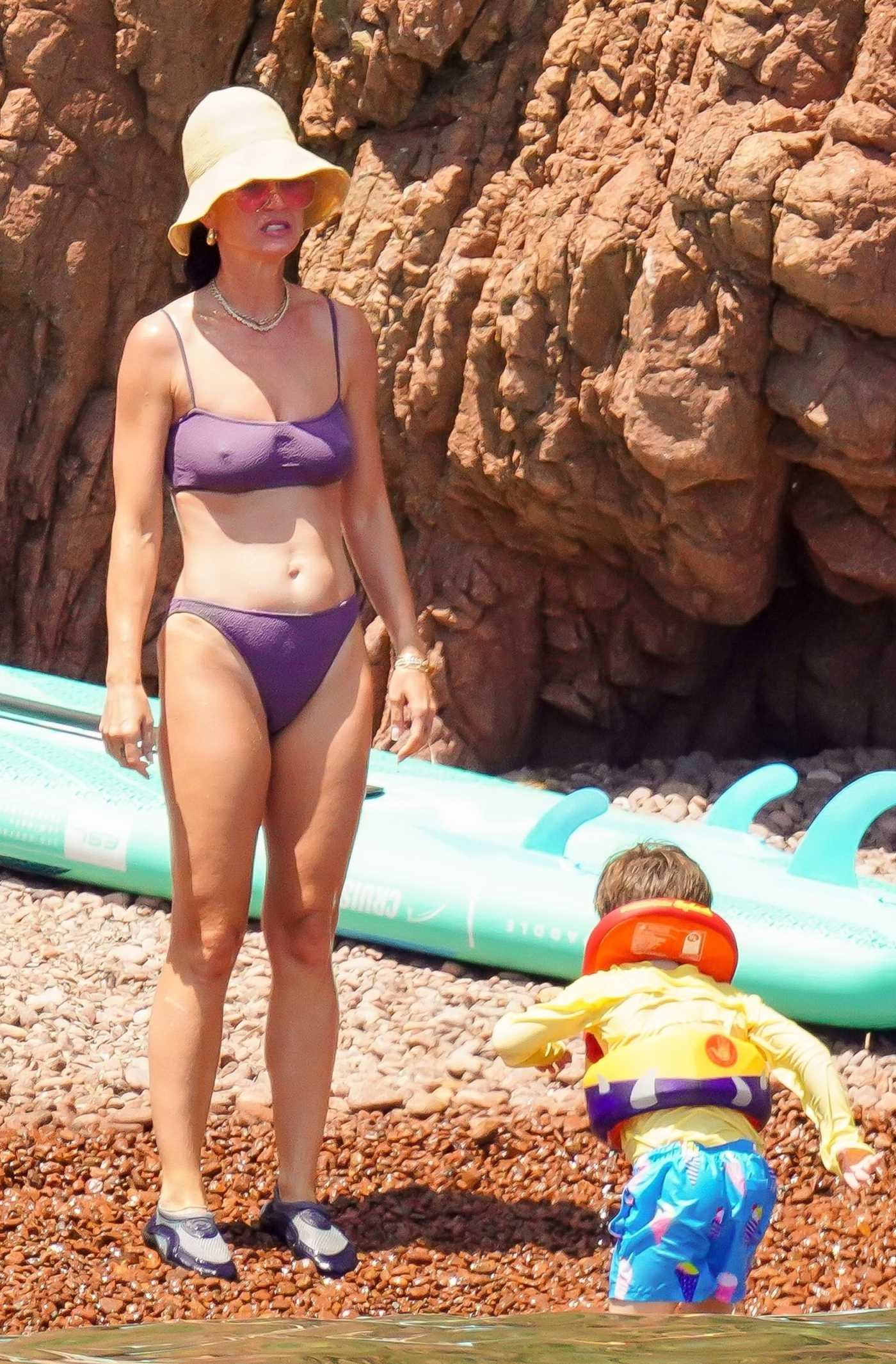 Katy Perry in a Purple Bikini on the Beach in Saint-Tropez 07/21/2024