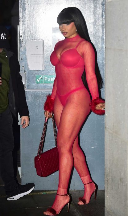 Megan Thee Stallion in a Red See-Through Jumpsuit