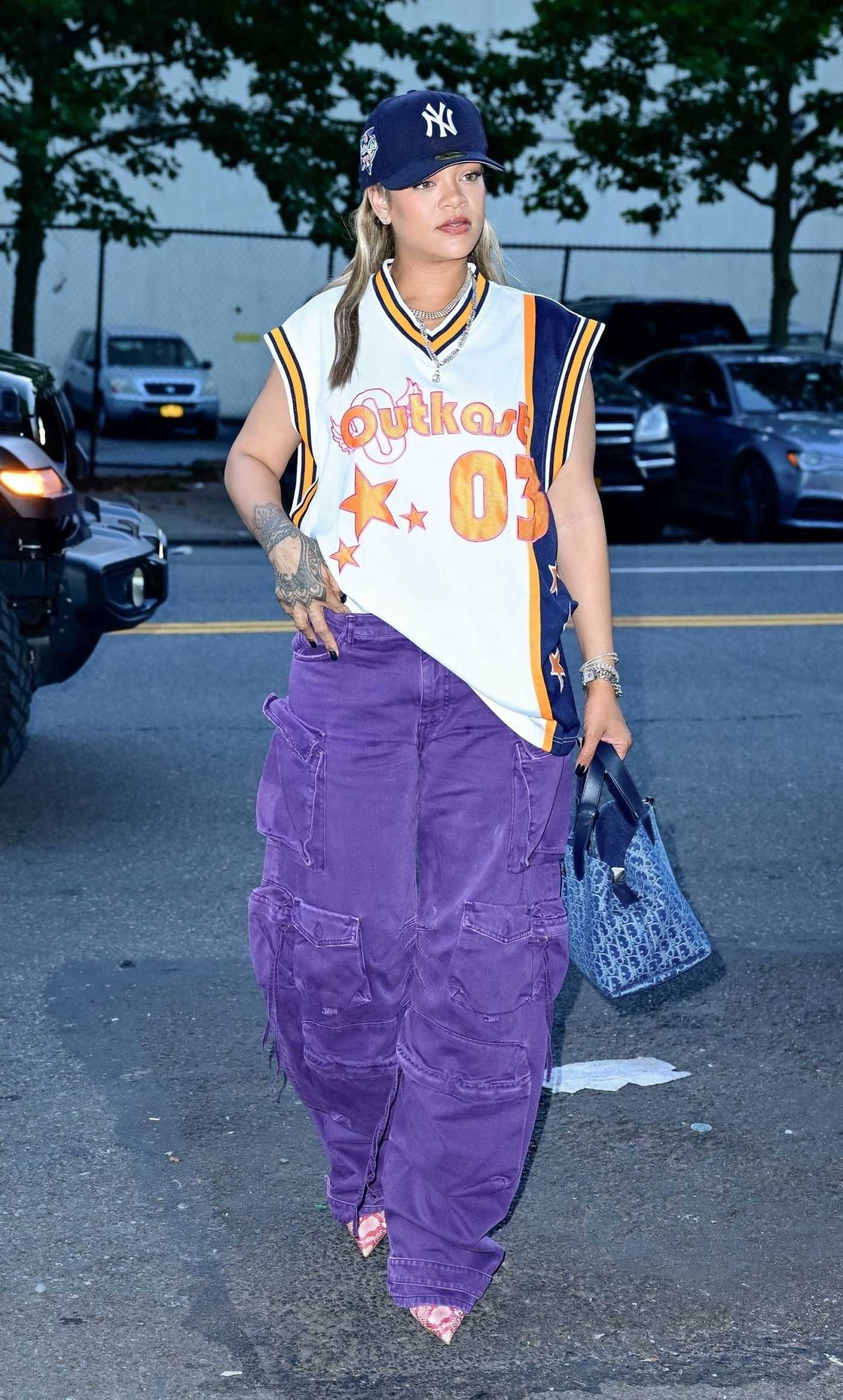 Rihanna in a Purple Pants Was Seen Out with ASAP Rocky in New York 07/13/2024