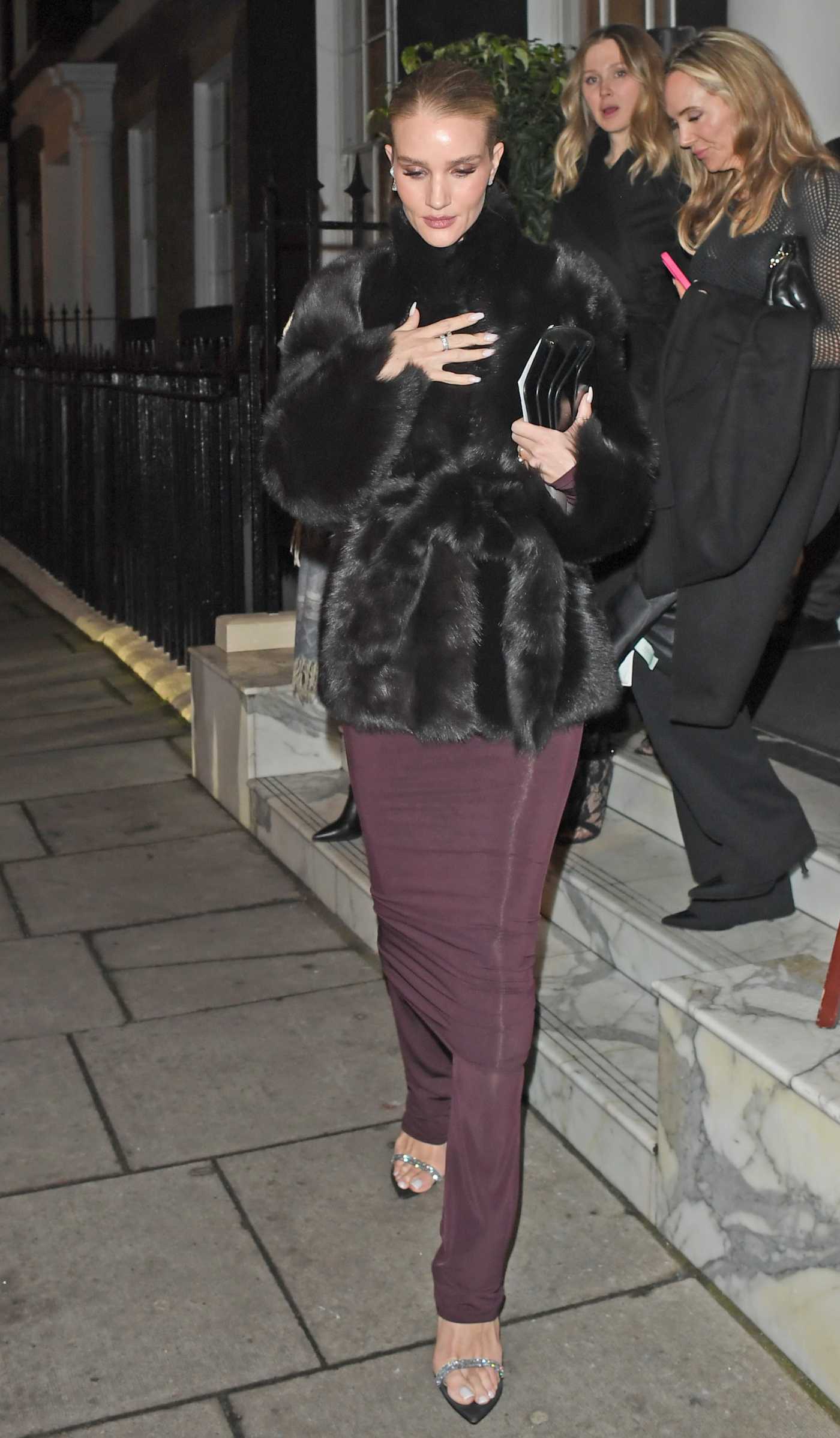 Rosie Huntington-Whiteley in a Black Fur Coat Leaves Maison Estelle in London 12/17/2024