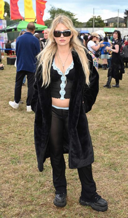 Lottie Moss in a Black Fur Coat