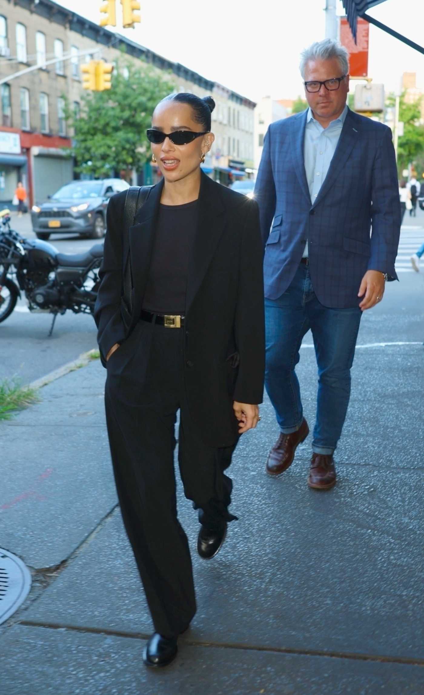 Zoe Kravitz in a Black Pantsuit Heads to Dinner at Sailor Restaurant in Brooklyn in New York 08/22/2024