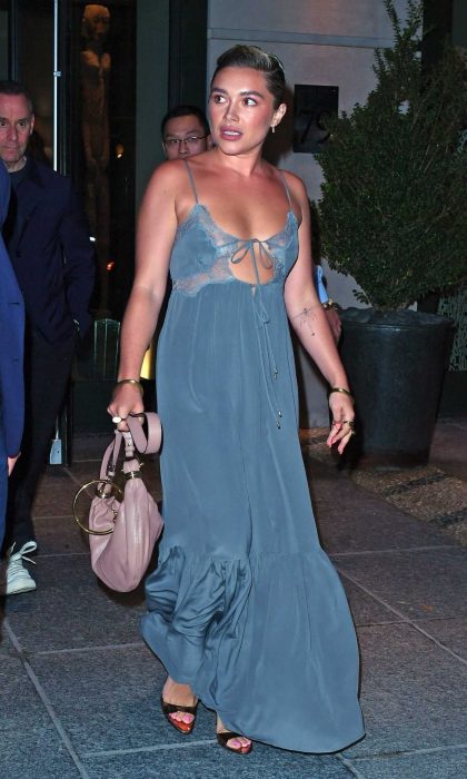 Florence Pugh in a Blue Dress