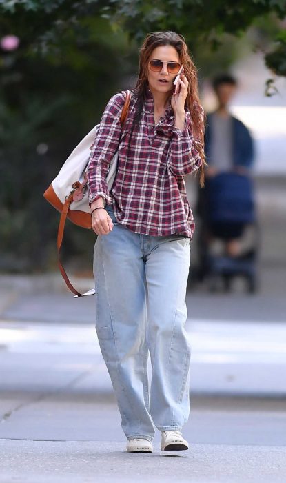 Katie Holmes in a Plaid Shirt