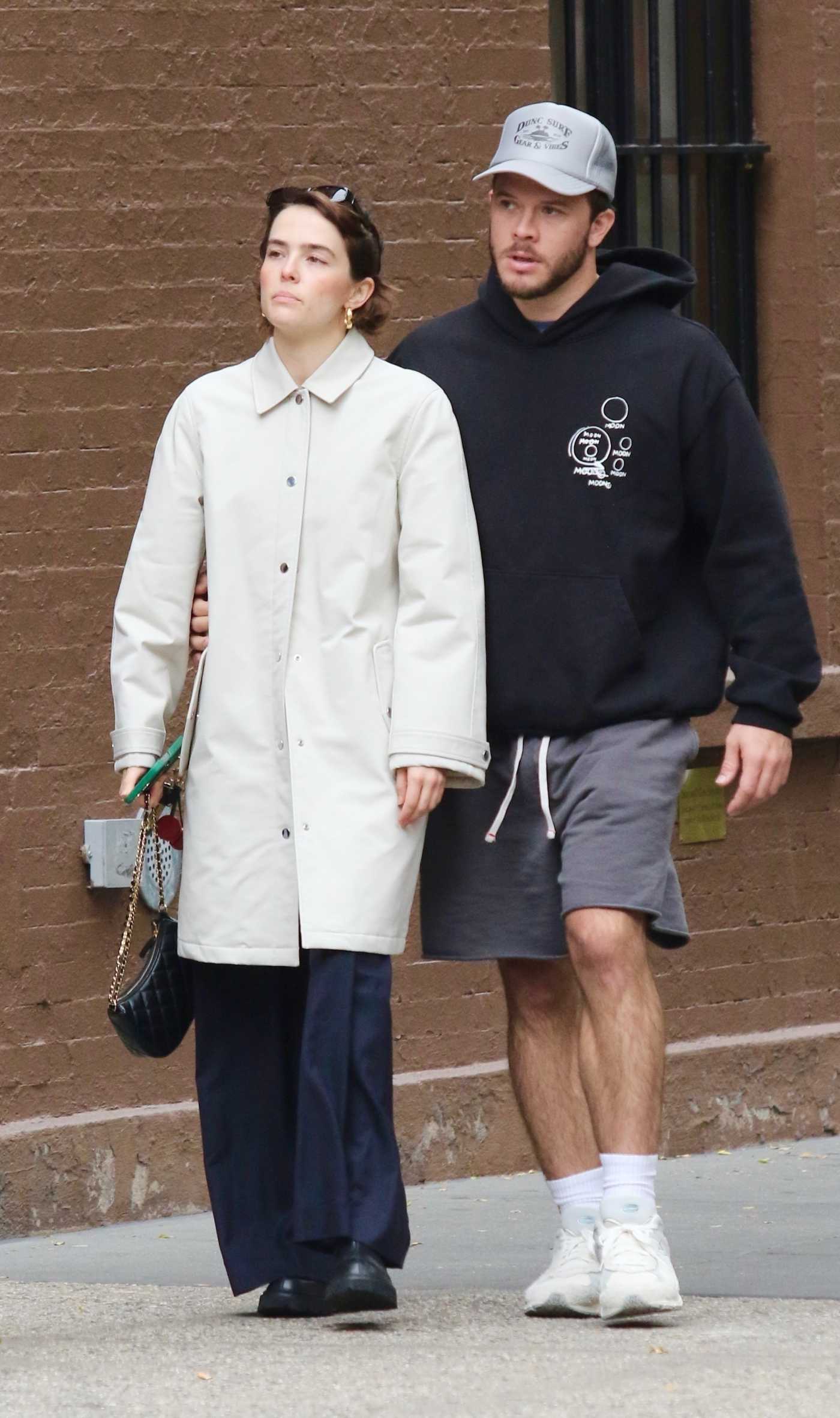 Zoey Deutch in a White Trench Coat Was Seen Out with Boyfriend Jimmy Tatro Manhattan’s West Village Neighborhood in NYC 09/23/2024