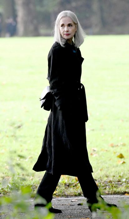 Elizabeth McGovern in a Black Trench Coat