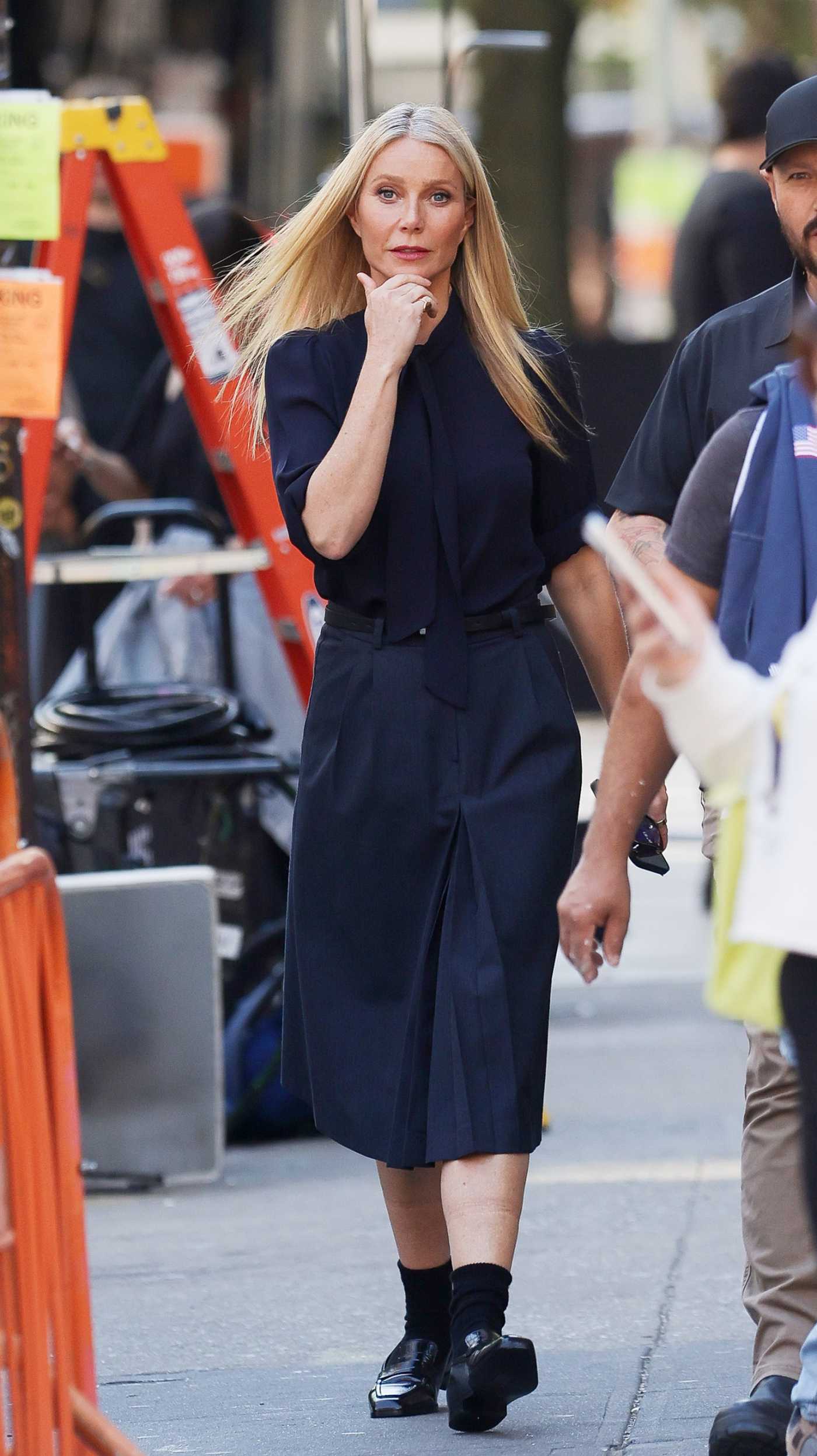 Gwyneth Paltrow in a Navy Blouse Was Seen Out in New York 10/22/2024