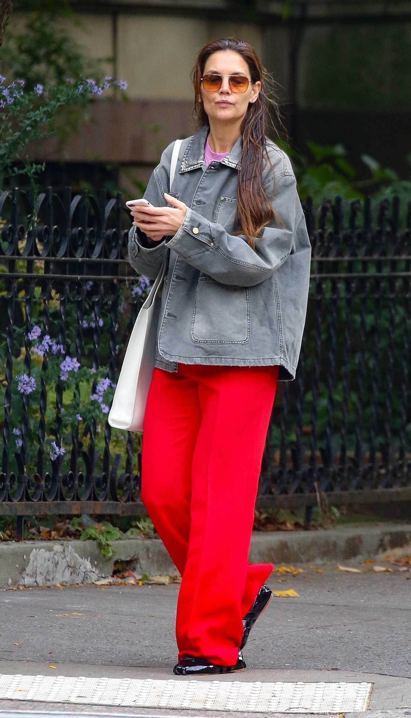 Katie Holmes in a Red Pants Was Seen Out in NYC 10/18/2024